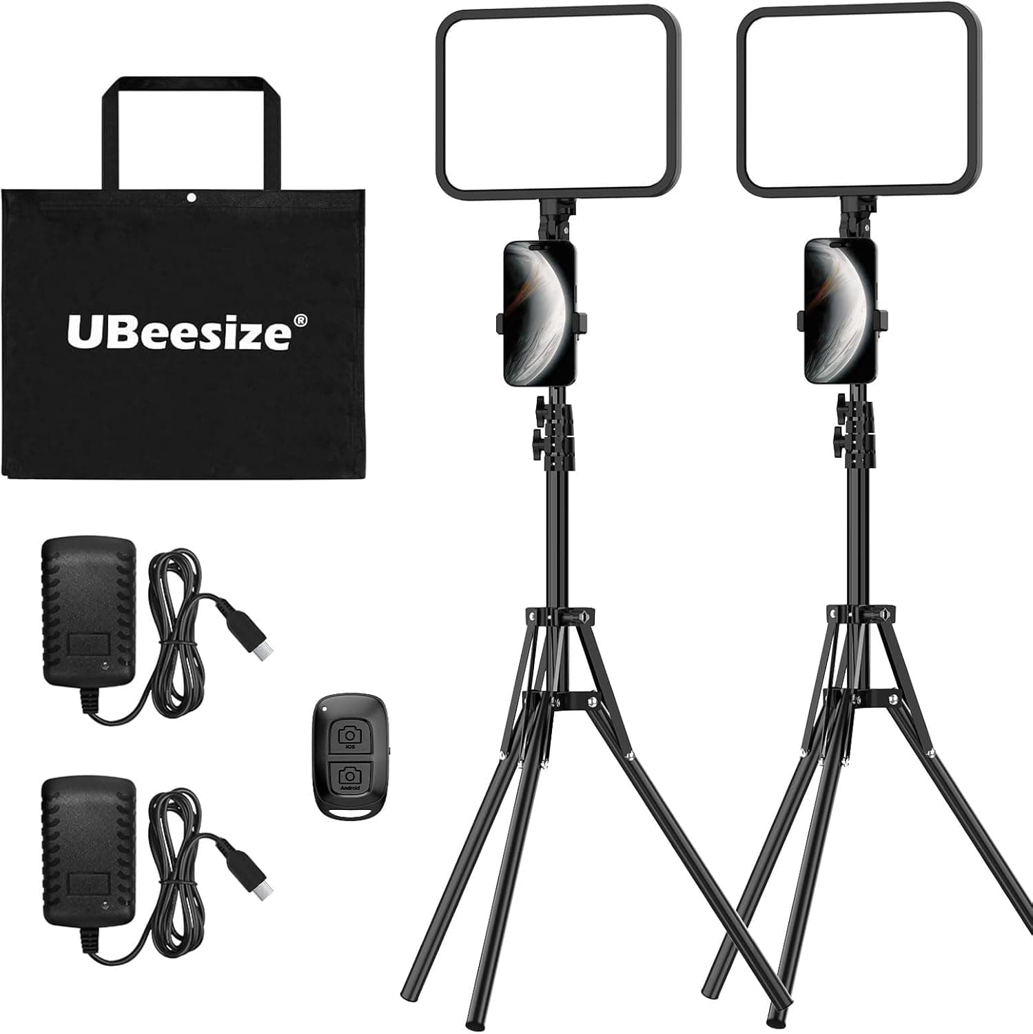 UBeesize 2-Pack LED Video Light Kit, 3000-6500K Dimmable Photography Studio Lights with Tripod Stand & Phone Holder, Video Recording & Streaming Lighting for Makeup, Gaming, YouTube