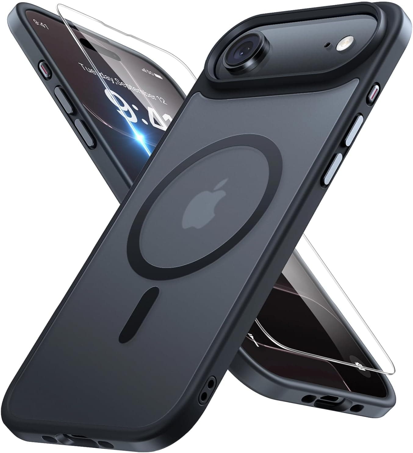 Miracase Magnetic for iPhone Air Case with Screen Protector(Compatible with MagSafe), Slim Thin Translucent Matte Military-Grade Protected Phone Cover for iPhone 17 Air 6.5", Space Black