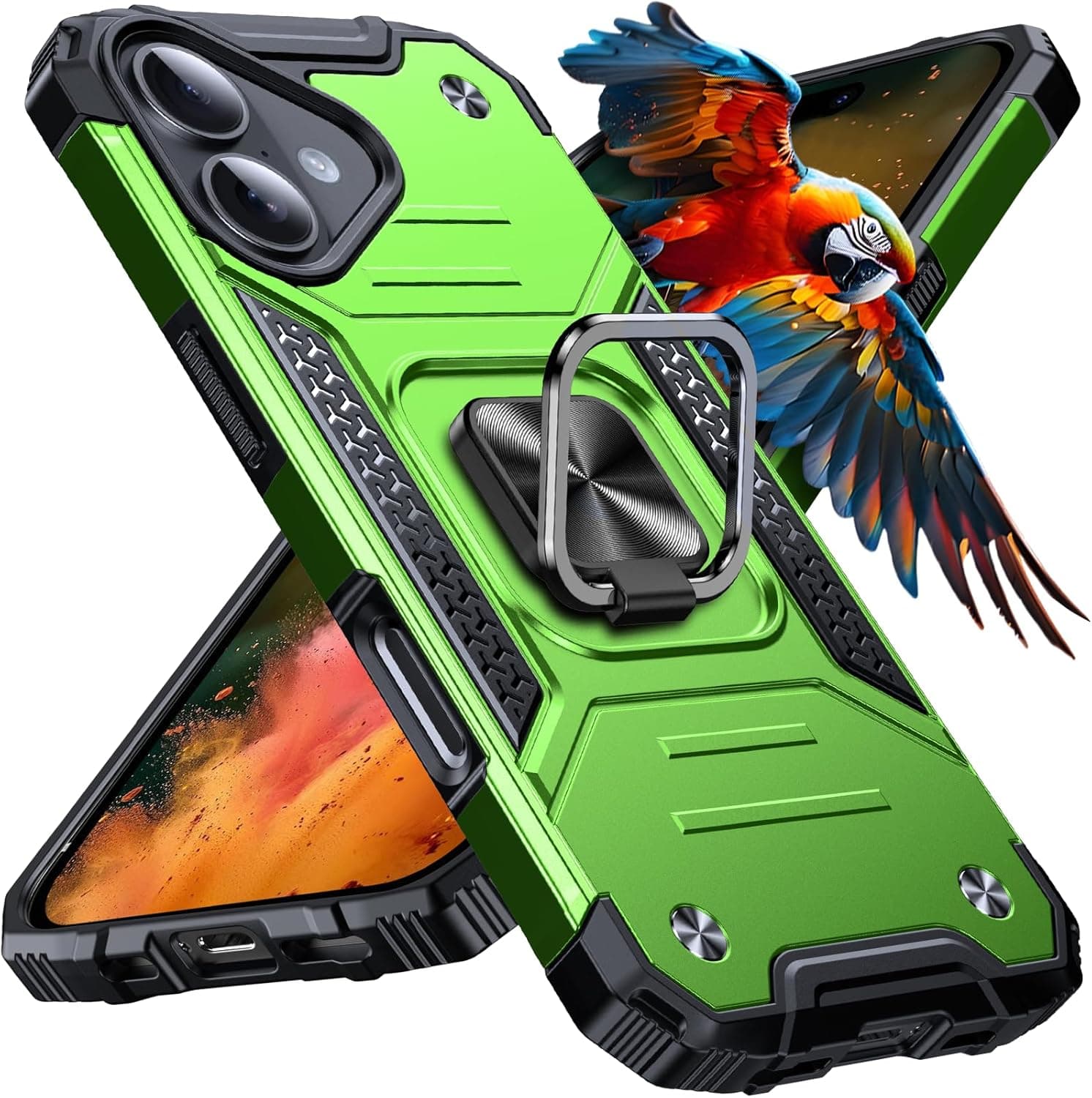 Anqrp Heavy Duty Case for iPhone 17 Case with Enhanced Ring Holder Grip Stand, Military Grade Shockproof Rugged Drop Protective Silicone Hard Slim iPhone 17 Phone Case Cover for Women Men,Spring Grass