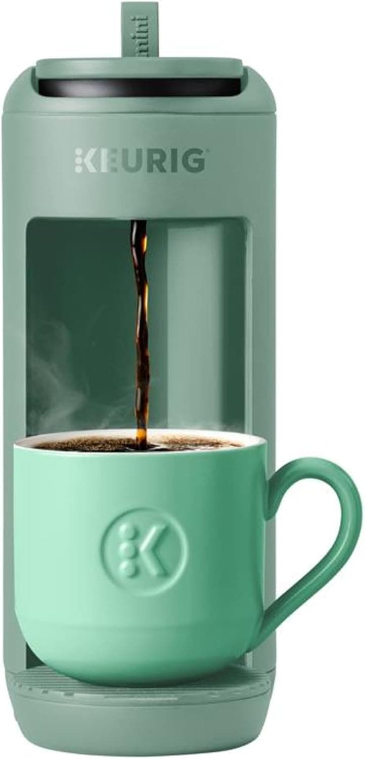 Keurig K-Mini Mate Single Serve Coffee Maker – Ultra-Compact 4” Width, Travel Mug Friendly, Ideal Holiday Gift for Small Spaces, Glamping Green