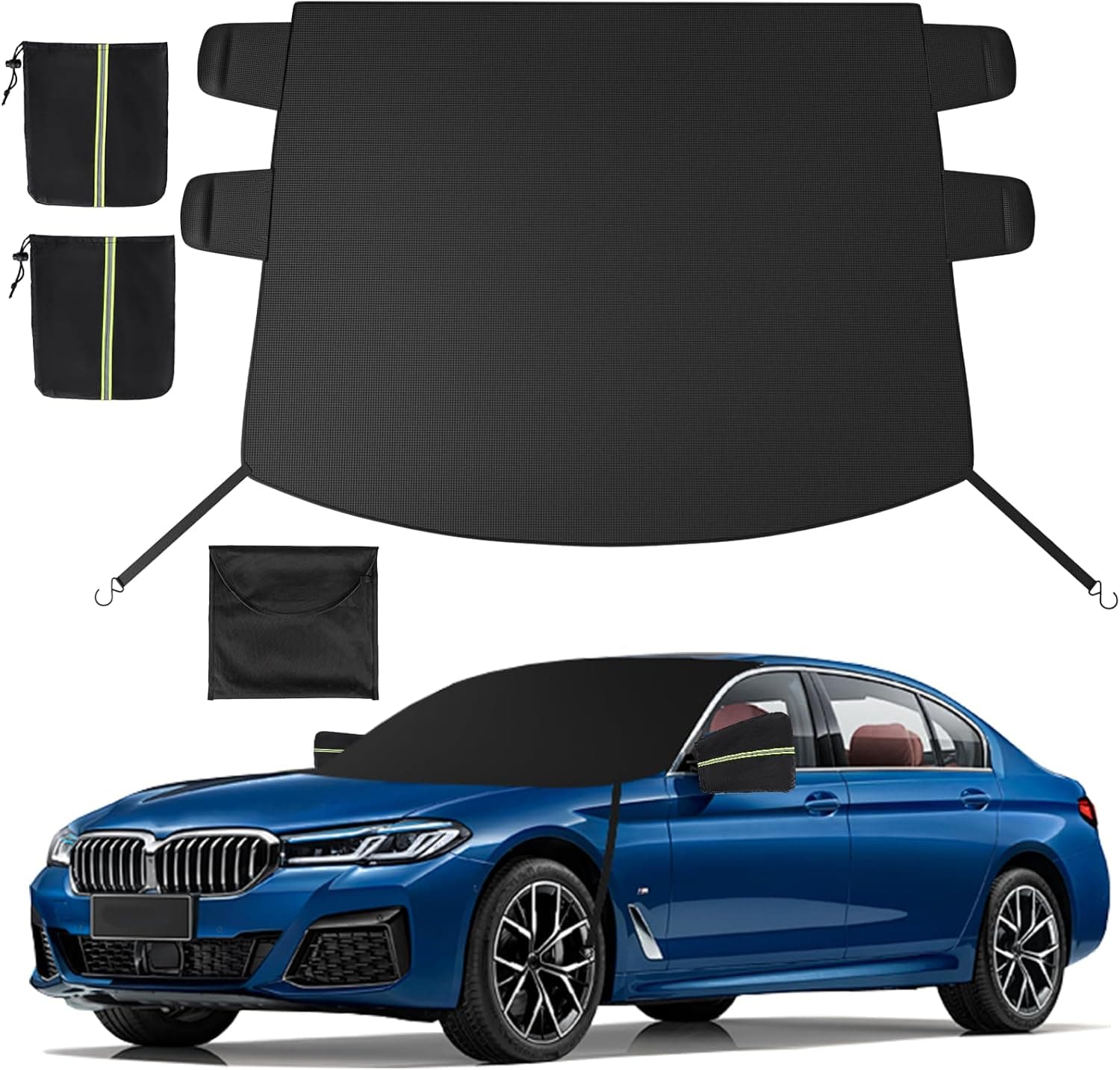 Windshield Cover for Ice and Snow, Heavy Duty 600D Oxford Fabric, Waterproof Car Snow Cover with Side Mirror Protector, for Cars, Compact SUVs, Winter Car Accessories
