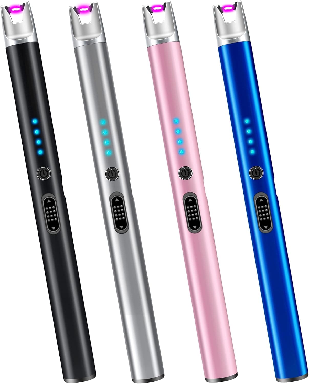 Luxgaze 4 Pack Electric Candle Lighter Rechargeable USB Lighters Flameless Windproof Plasma Arc Lighters with Safety Lock Long Lighter for Candle BBQ Camping Birthday Party
