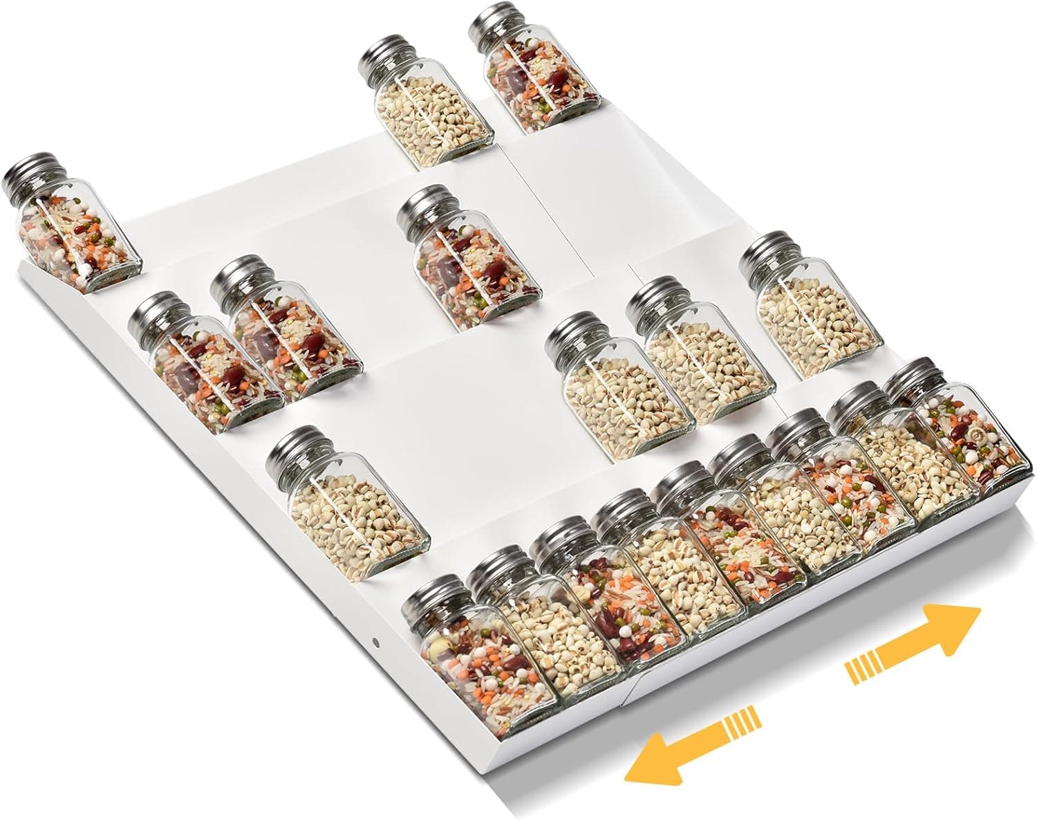 GOENDR Metal Spice Drawer Organizer, 4-Tier Spice Rack for Drawer, Expandable Seasoning Organizer Fits 11.4-22.8” Drawer, Holds up to 48 Spice Jars (Not Included), White