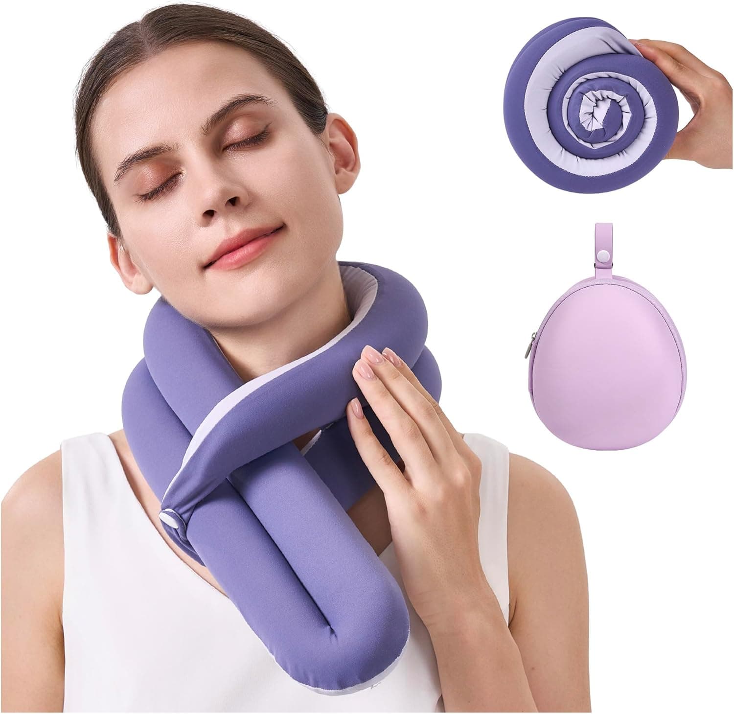 Travel Pillow, Neck Pillow – Ergonomic Memory Foam Pillow for Airplane, Adjustable & Ultra-Lightweight with Dual-Sided Fabric for Flight, Car, and Office Use, Purple
