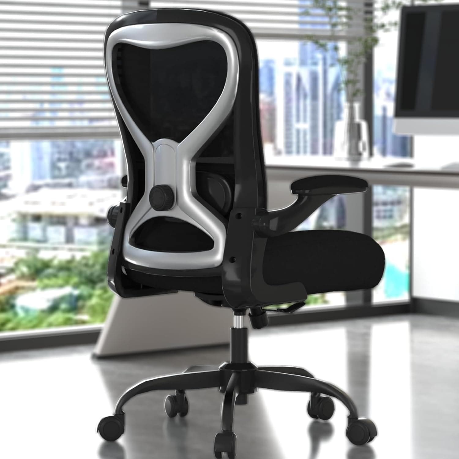 Office Desk Chair with Ergonomic Lumbar Support, Extra-Thick Seat Cushion, Flip-up Arms, Breathable Mesh Back, Computer Task Chair for Home Office