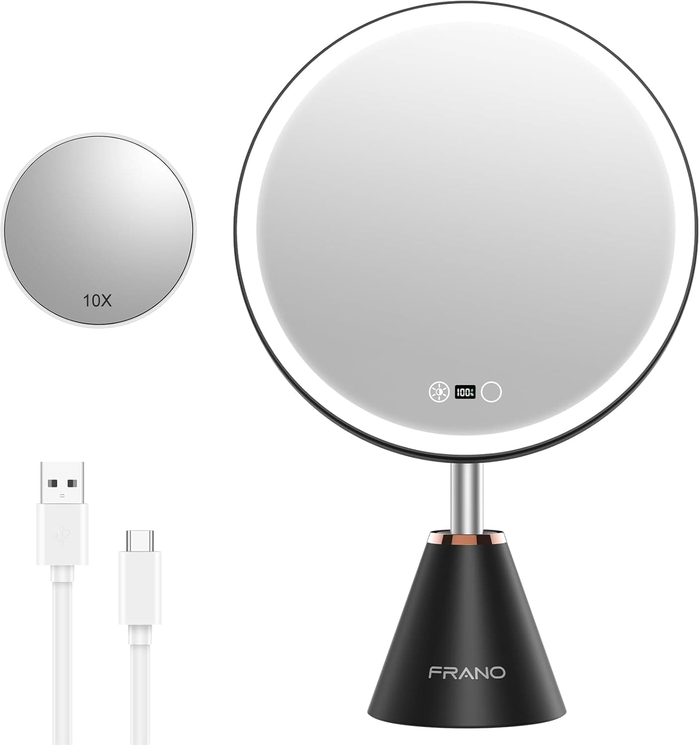 10.5" Professional Makeup Mirror with Lights, Rechargeable HD Vanity Mirror, CRI≥98 True-Sunlight, 3 Color Modes & Stepless Dimming, 5000mAh Battery, Ideal Gift for Women