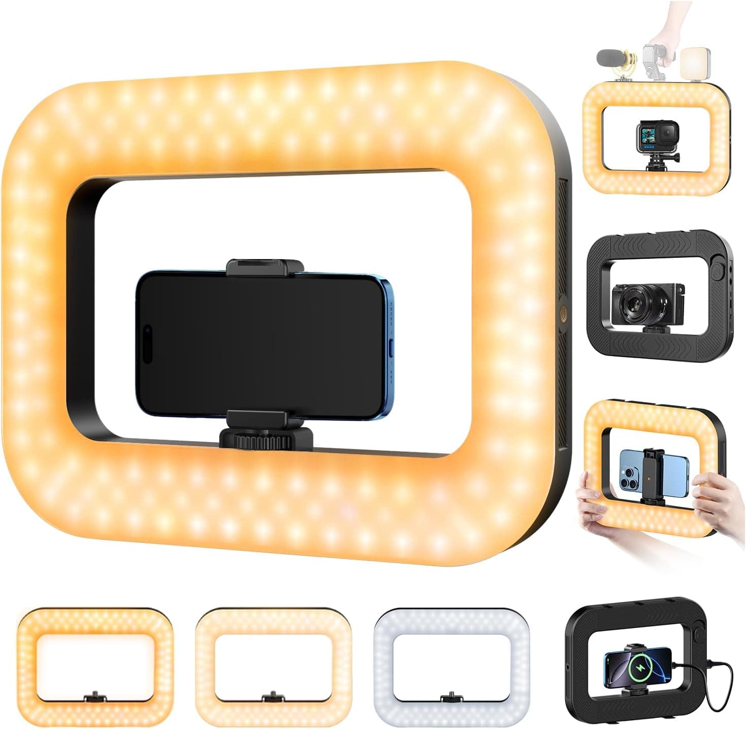 yAyusi Cell Phone Light for Video Recording, Handheld Phone Stabilizer with Light, 8000mAh LED Selfie Phones Ring Light with Phones Holder, Smartphone Video Rig for Camera, Action Camera, Vlog, TikTok
