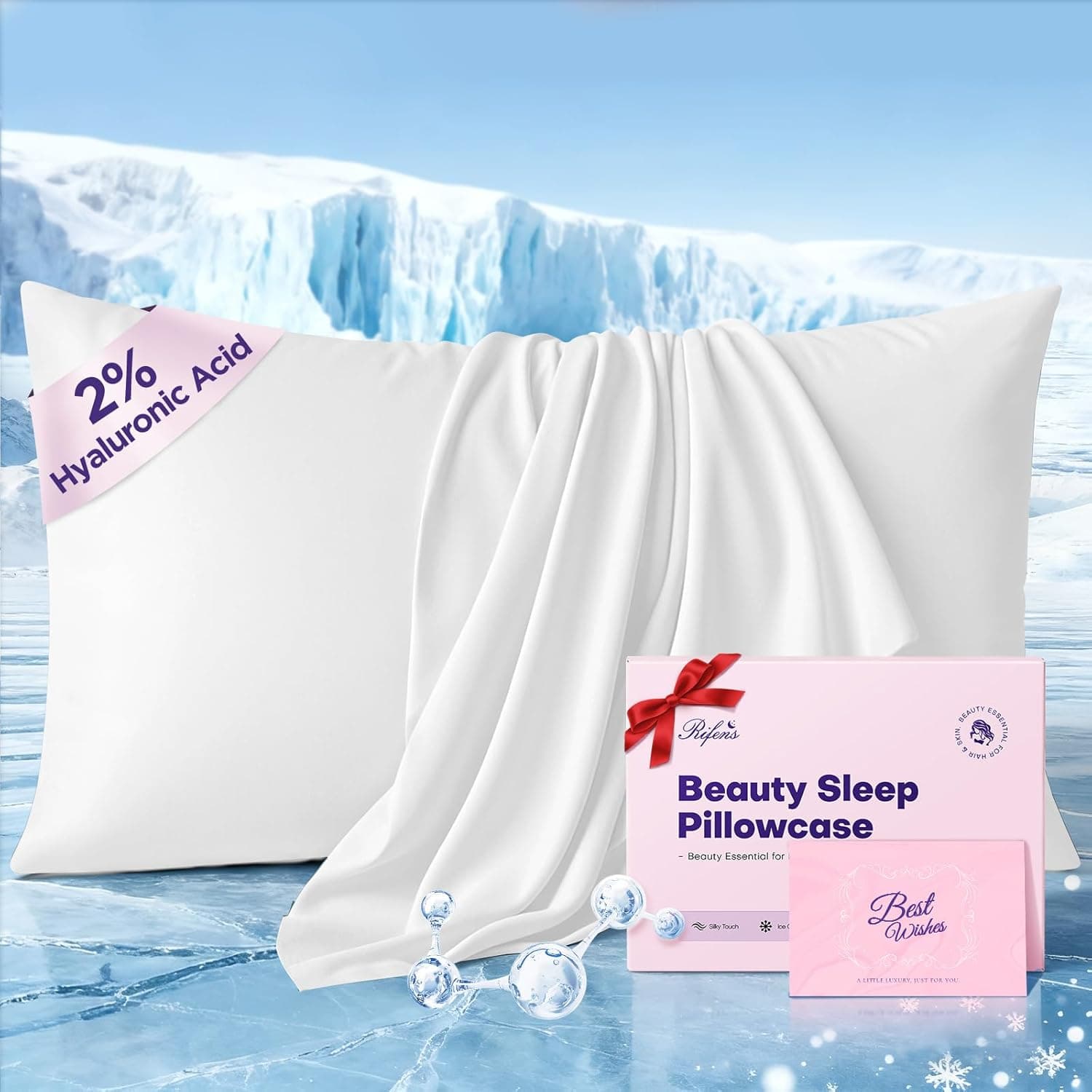 Instant Chill Cooling Pillowcase for Hot Sleepers, 2% HA Infused Pillowcase Hydrates Skin & Hair, Reduces Wrinkles & Frizz, Softer Than Silk Pillow Cases, Pillow Covers Standard (White, 1 Pack)