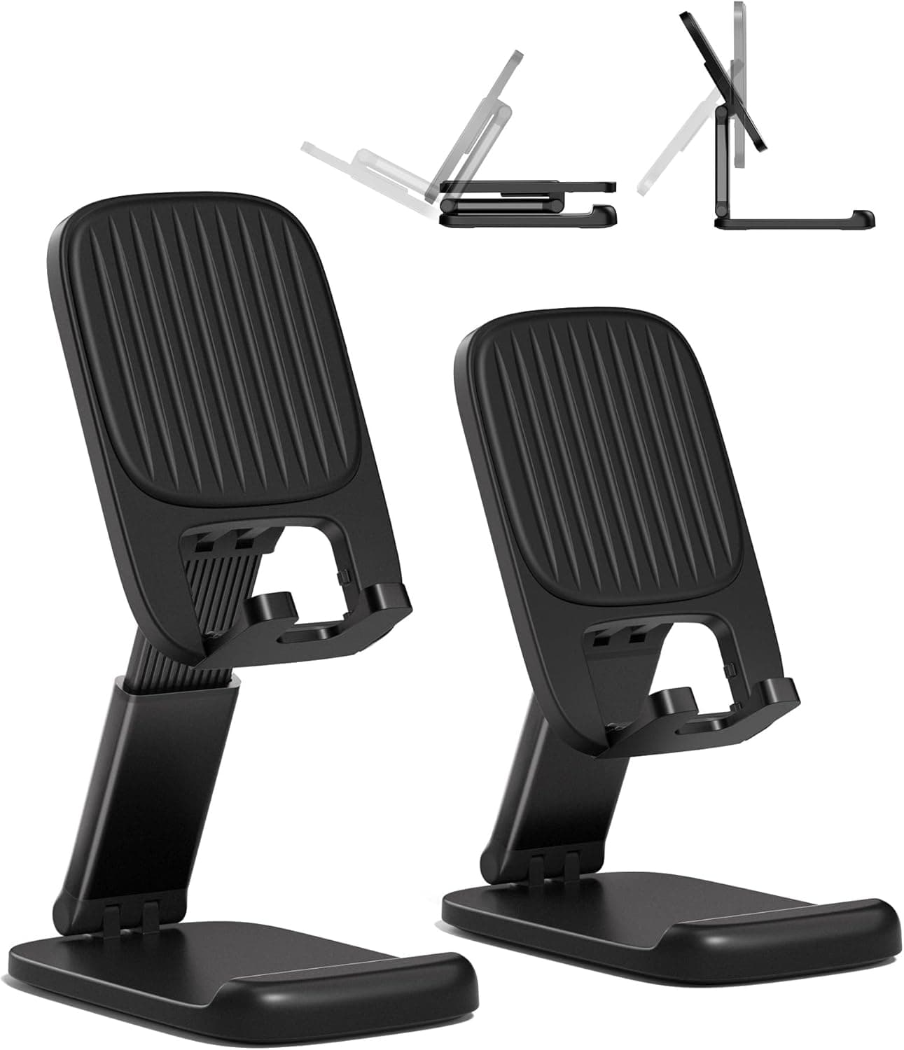2 Pack Cell Phone Stand for Desk [Height Adjustable & Upgraded Stable Base] Foldable & Non-Slip Silicone Pad Phone Holder, iPhone Stand for All Phones, iPhone, iPad Stand | Office Desk Accessories