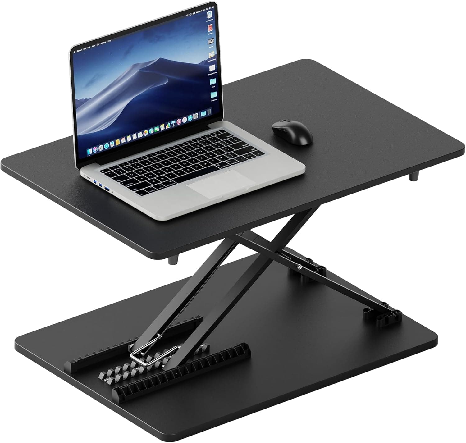 Standing Desk Converter Adjustable Height, 25.16" × 15.75" Height Adjustable Desktop Riser, No Assembly Required, Desktop Workstation for Laptop, Monitor and Office Use (Black)