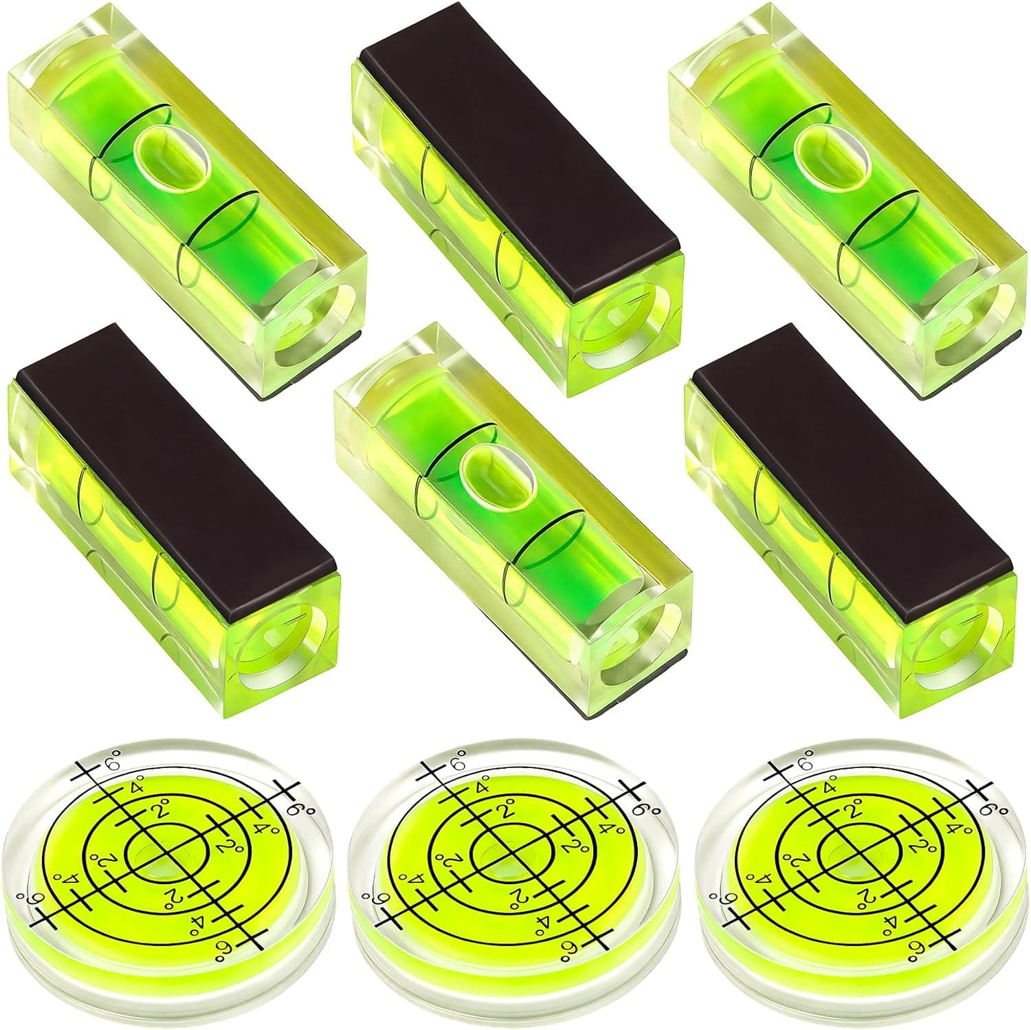 Auniwaig 9 Pcs Small Bubble Spirit Level, Mini Magnetic Square Bubble Levels, Circular Spirit Measuring Tools for Balancing Picture Hanging, Camera, Turntable, Tripod, Frame, Drill, 10x10x29mm, 32x7mm