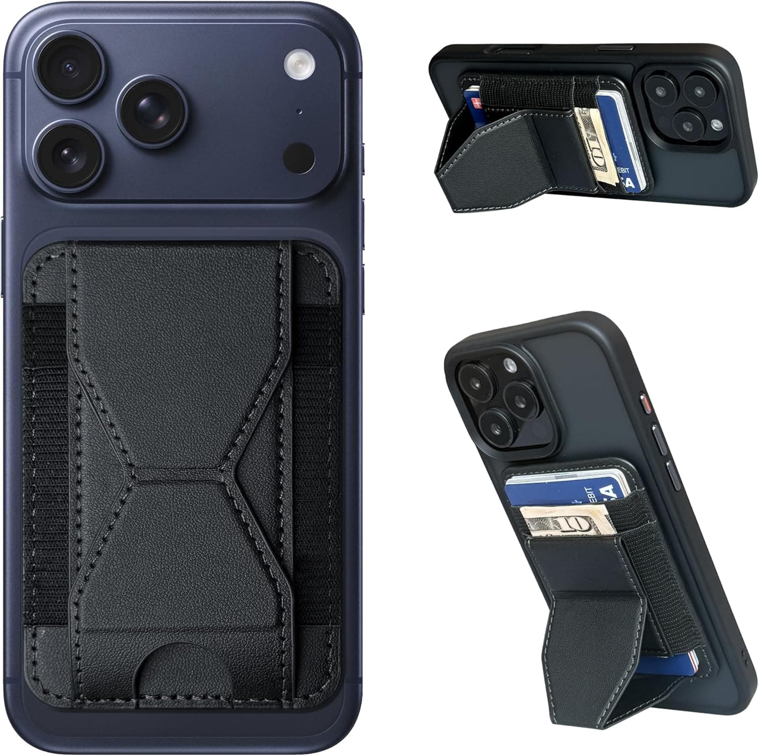 Magnetic Wallet for iPhone, Slim Mag-Safe Wallet with Grip Stand Adjustable Magnetic Card Holder for iPhone 17/16/15/14/13/12 Series, Leather Mag Wallets Men Women Hold Multiple Cards Black