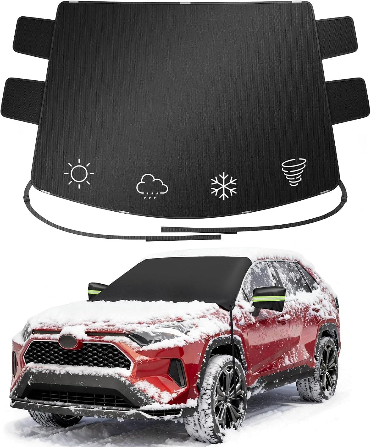 Wigoo 2026 Upgrade Car Windshield Cover for Ice and Snow, Windshield Snow Cover for Winter Snow & Frost – 600D Heavy Magnetic Anti-Hail Protector for Winter Weather, Fits Large SUVs & Trucks, X-Large