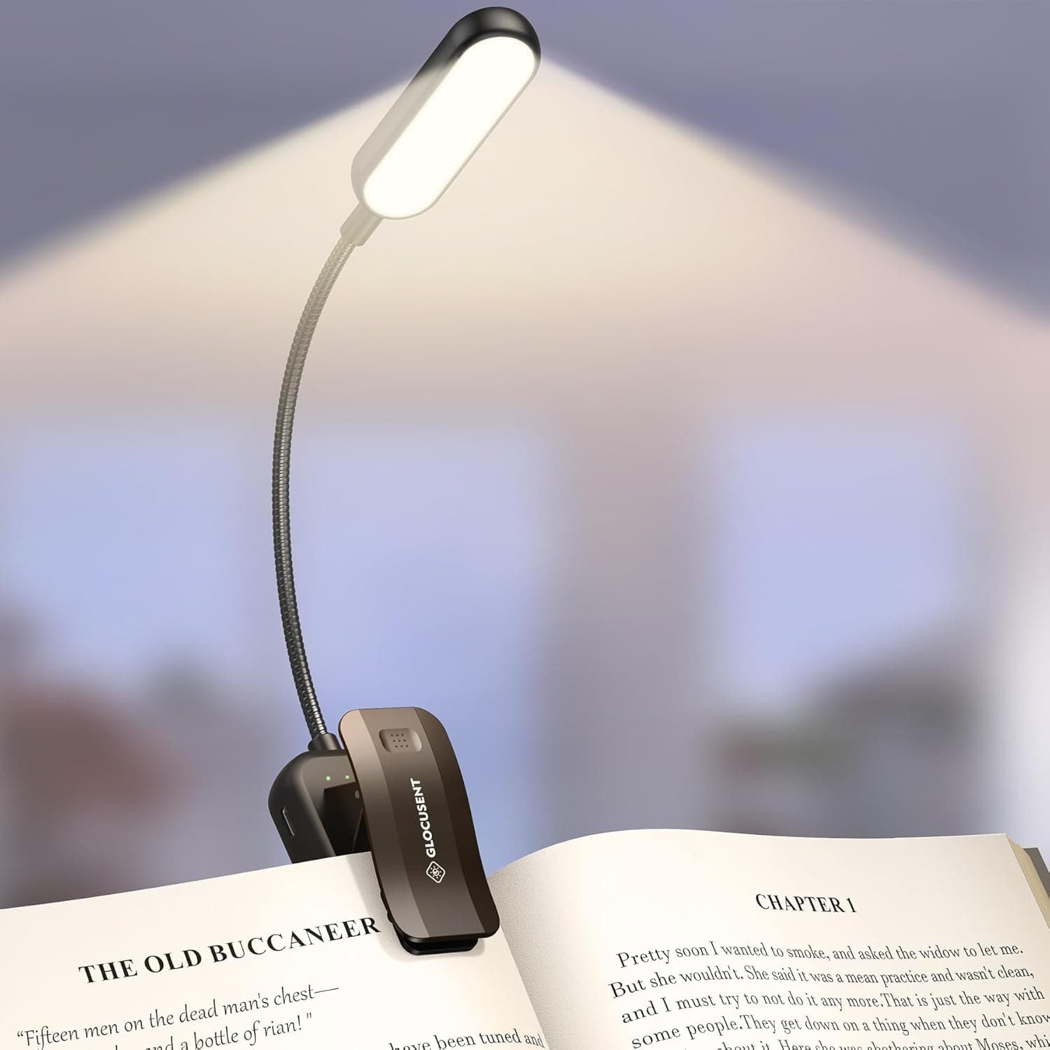 Glocusent 20 LED Book Light for Reading in Bed, Eye Caring Reading Light, 5 Colors & 5 Brightness 3–100LM Dimmable, 1200mAh Rechargeable to 90 Hrs, Lightweight Clip on Light for Book Lovers