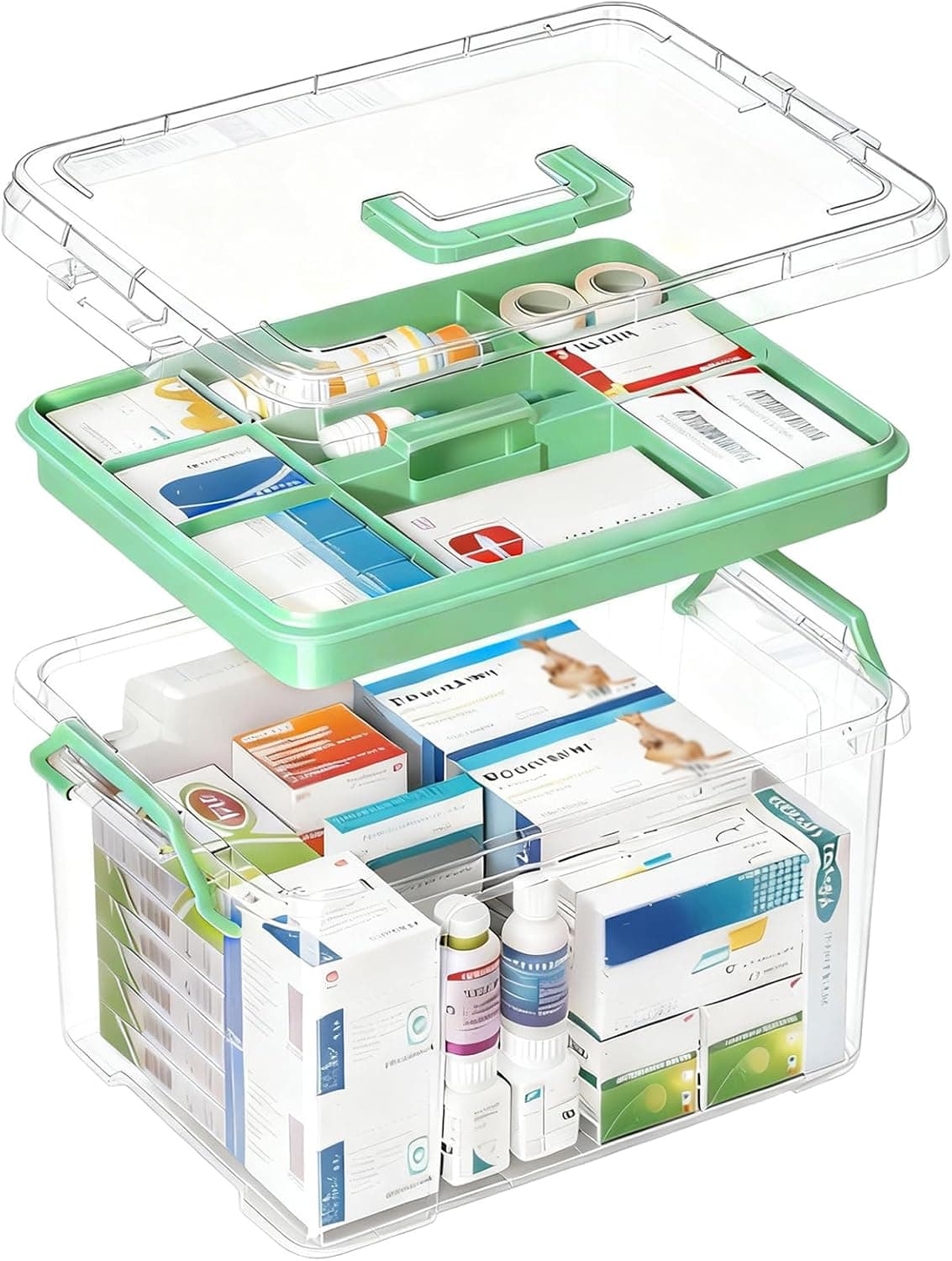 NZYNZY15qt Clear Medicine Organizer Storage Box with Tray, Plastic First Aid Box Empty, Medicine Caddy with Lids Handles,Thickened Medicine Container Chest, Multipurpose Medical Case