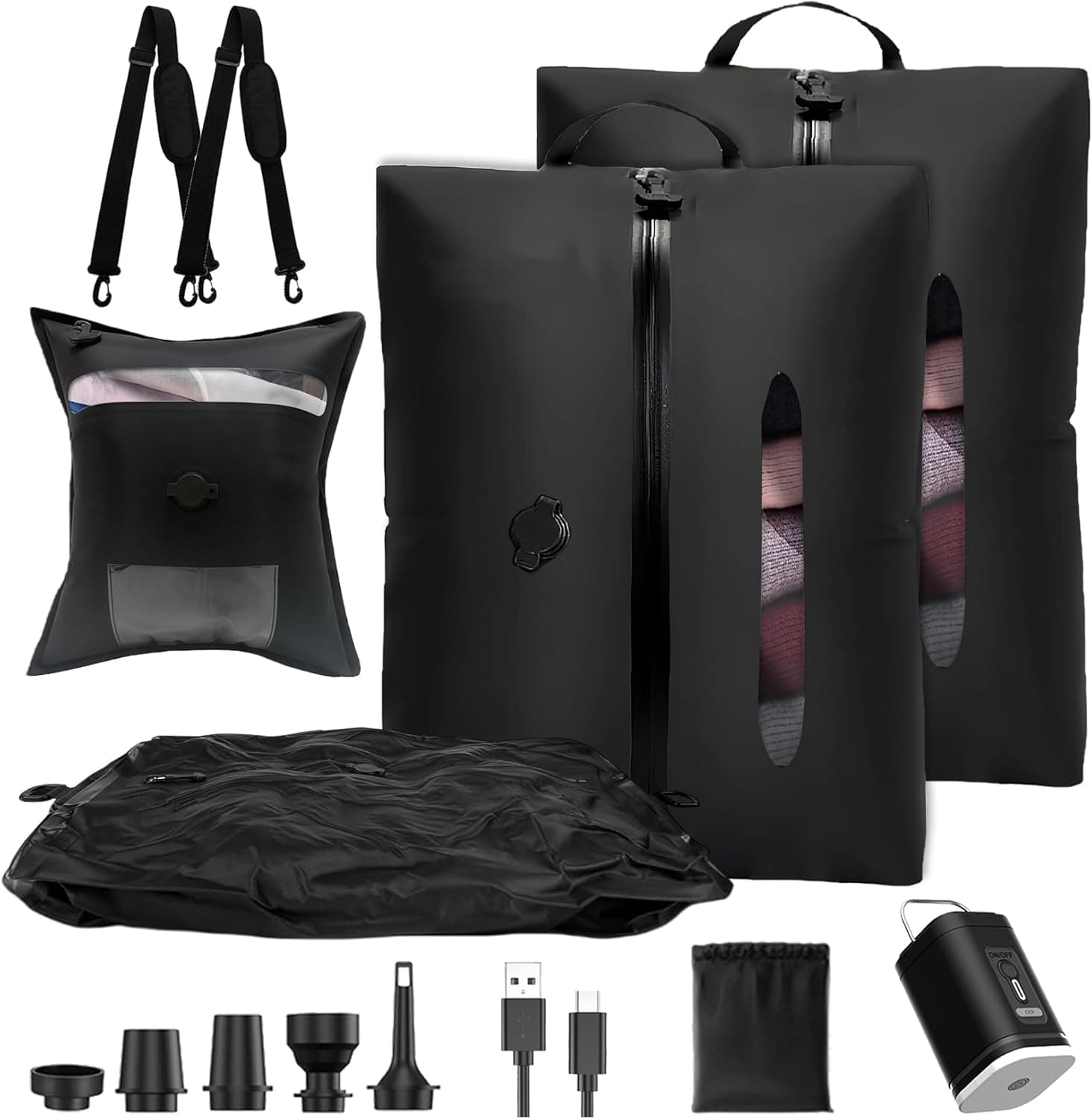 Travel Vacuum Bags with Pump, IP67 Reusable Waterproof Nylon Vacuums Compression Bags with See-through Window for Carry On Suitcases and Backpack,vacuum seal bag for clothing travel ( 3PCS-PUMP )