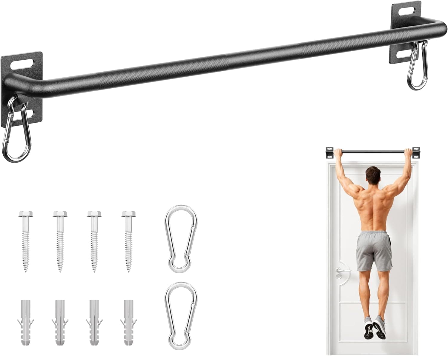 Pull Up Bar for Doorway and Wall Mount - Chin Up Bars for Home Gym, Upper Body Workout Equipment with 500 lbs Capacity, Portable Thickened Steel Construction, Joist Mounted