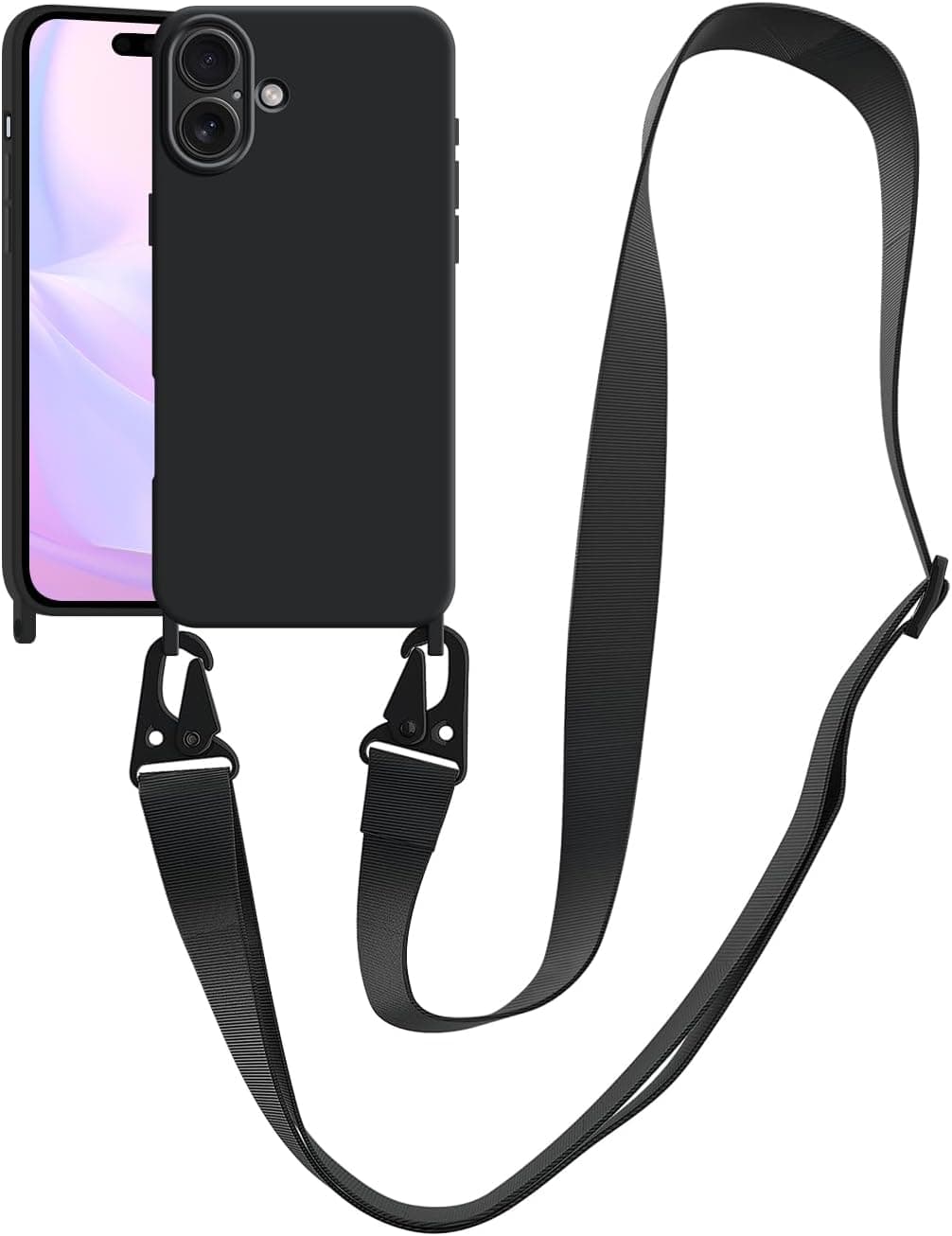 Compatible with iPhone 17 Case with Lanyard Crossbody iPhone Case with Strap Adjustable Shockproof Drop Protection Silicone Phone Cover for iPhone 17 6.3 inch Black