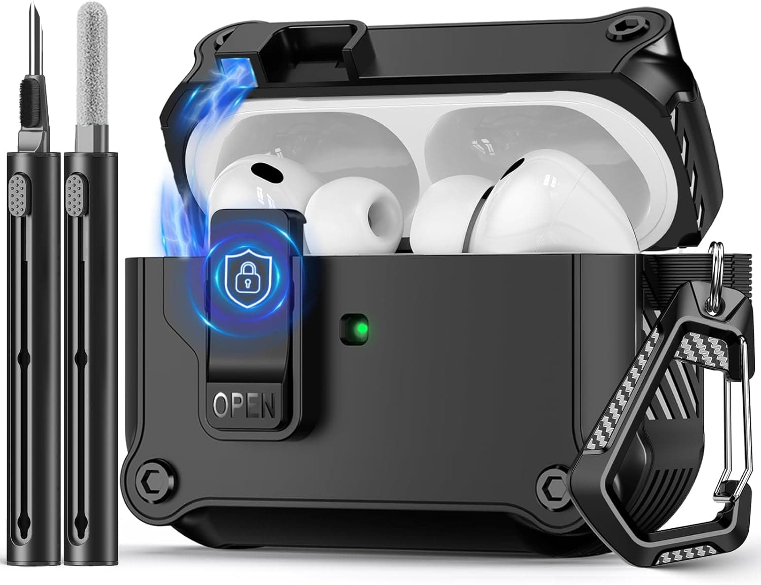 Compatible with AirPods Pro 3 Case,Magnetic Automatic Lock with Cleaning Kit,Compatible with Magsafe Cover-Black