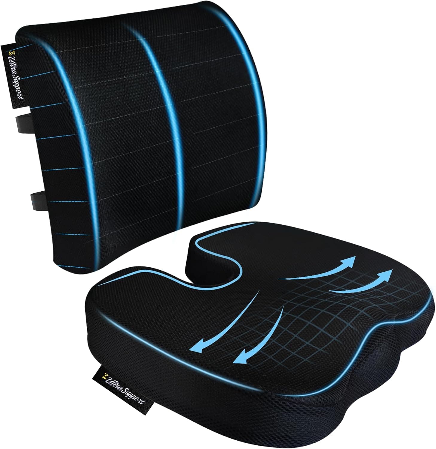 Seat Cushion &Office Chair Cushion,Lumbar Support Pillow for Office Chair,Ergonomic Memory Foam Non-Slip Office Chair Cushion,Back Support Cushions for Tailbone&Sciatica Pain Relief Black