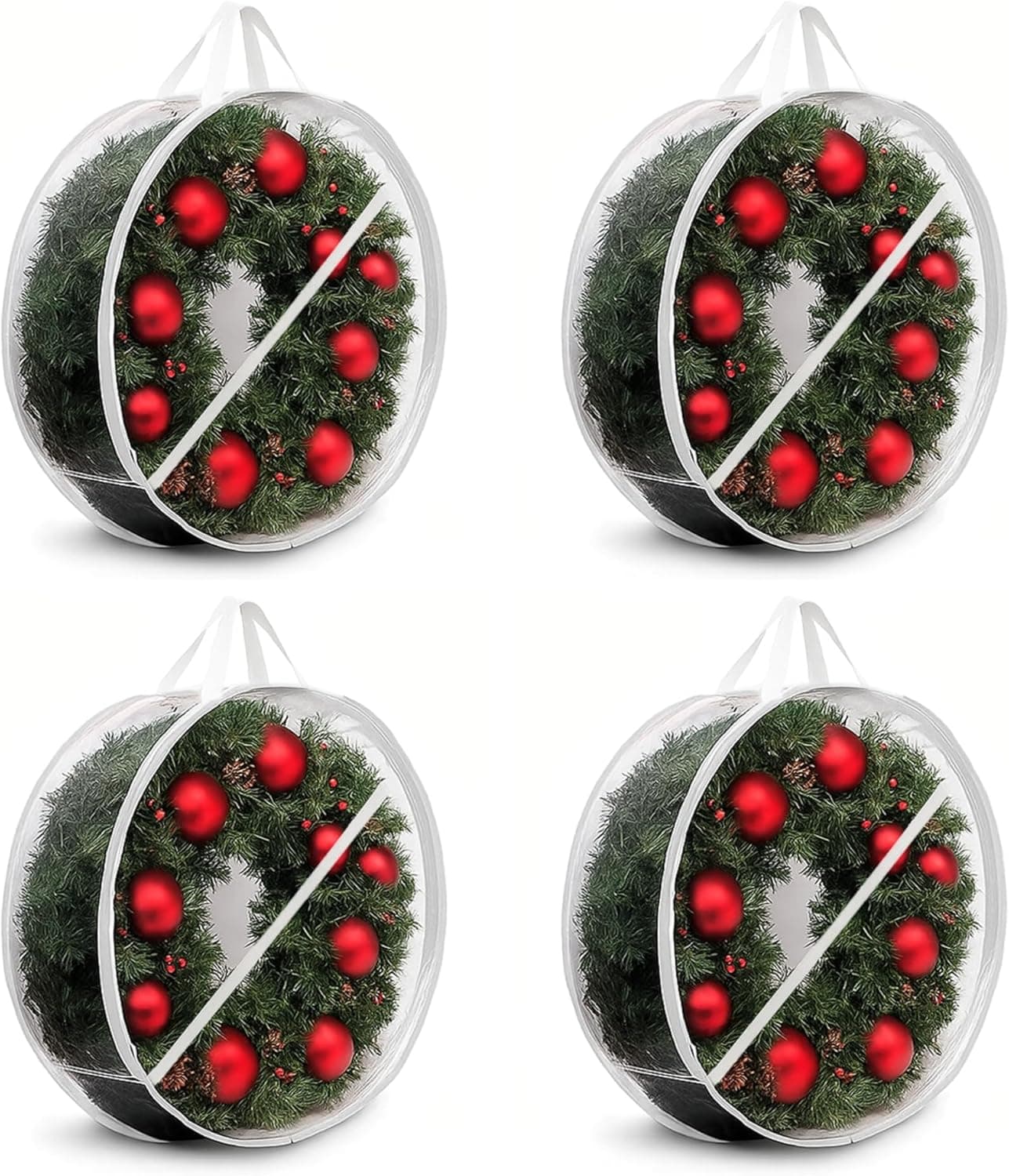 ProPik Christmas Wreath Storage Bag - 4 Pack Clear Christmas Wreaths Container- Garland Holiday Artificial Wreath Storage Holder –Water Proof Transparent PVC (White, 24 Inch)