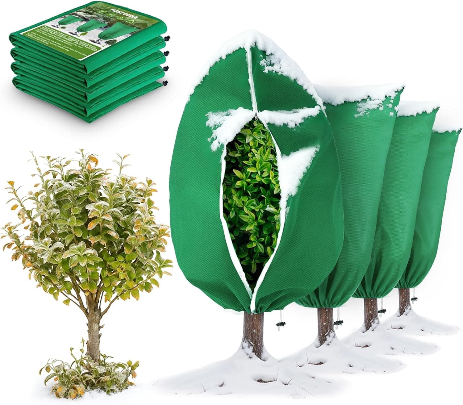 6 Pack Plant Frost Protection Covers – Mixed Sizes 23.6x31.5, 31.5x47.2, 47.2x70.9 – Reusable Breathable Freeze Blankets with Drawstring for Winter Plant, Tree, Shrub, and Garden Protection