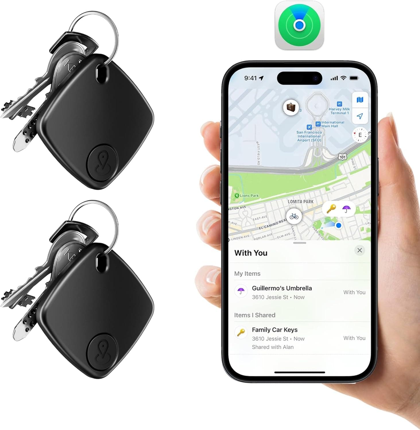2 Pack Bluetooth Tracker Works with Apple Find My, Key Finder Locator with Sound, Anti-Lost Device for Wallet Keys iPhone, GPS Tracking Device for Kids Pets Luggage,
