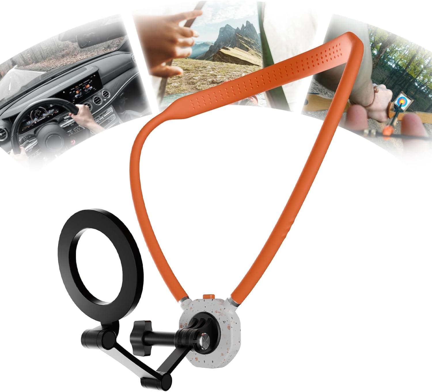 Neck Phone Holder Magnetic Hands Free for POV/Vlog Selfie Chest Mount with Strap Perfect for Recording, Cooking, Cycling Compatible with iPhone, Android, 27.5inch Flexible Hose for 100lb-265lb Weight