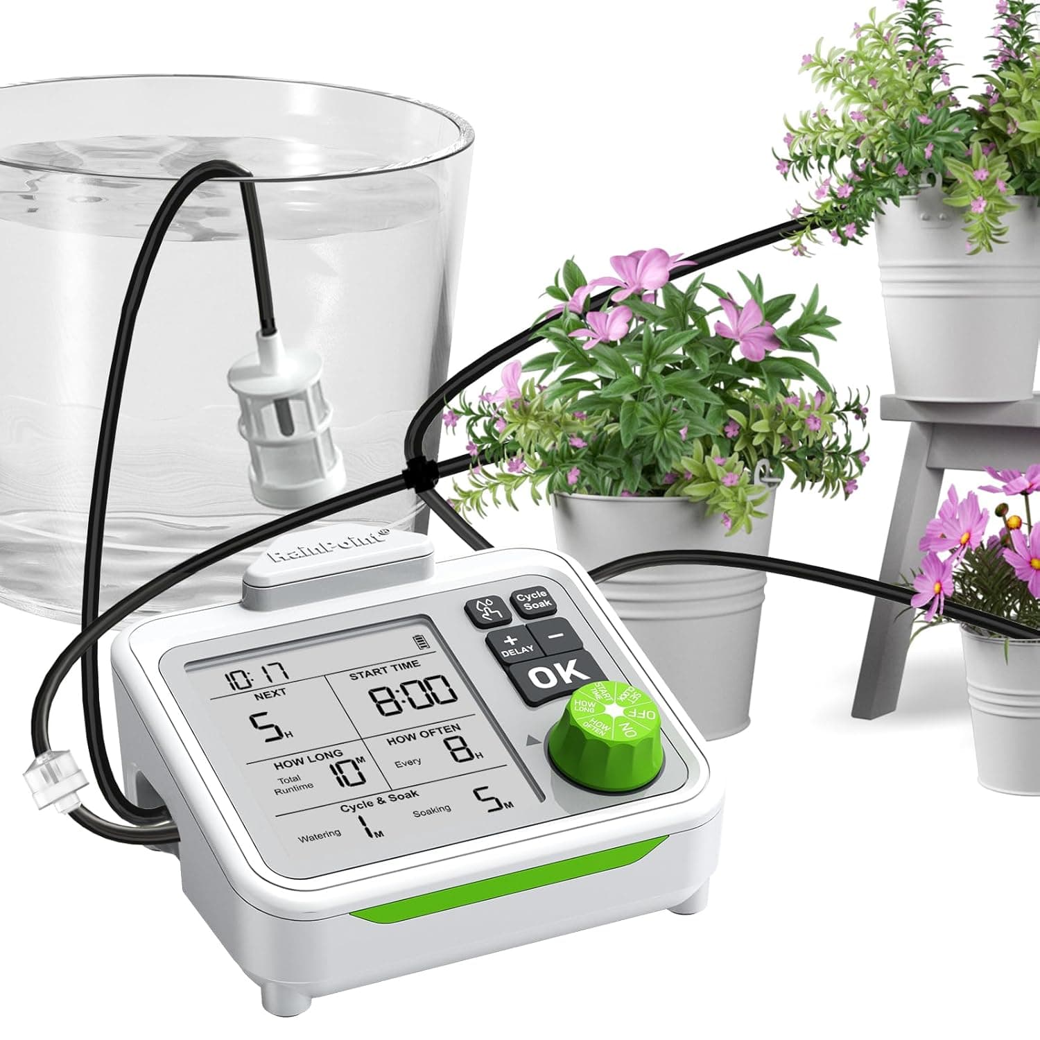 RAINPOINT Large Display Automatic Plant Waterer Indoor for Pot Plants,Cycle & Soak Mode Vacation Self Watering Drip Irrigation System Device Kit Office Patio Greenhouse Grow Tent Water 10-15 Plants