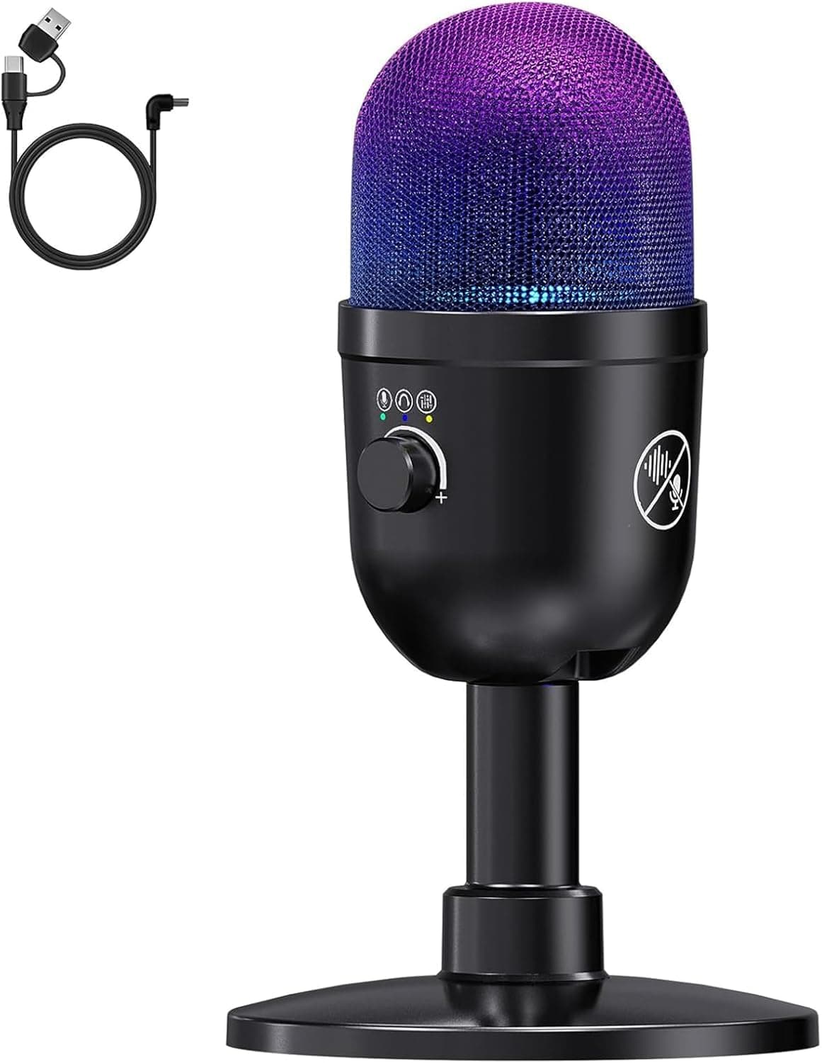 USB Microphone for PC - Computer Gaming Mic with RGB Lighting for PS 4&5,Dual Audio Mixing,Mute,Headphone Output,192KHz/24Bit Hi-Fi Condenser Microphone for Streaming,Singing,Podcast Recording