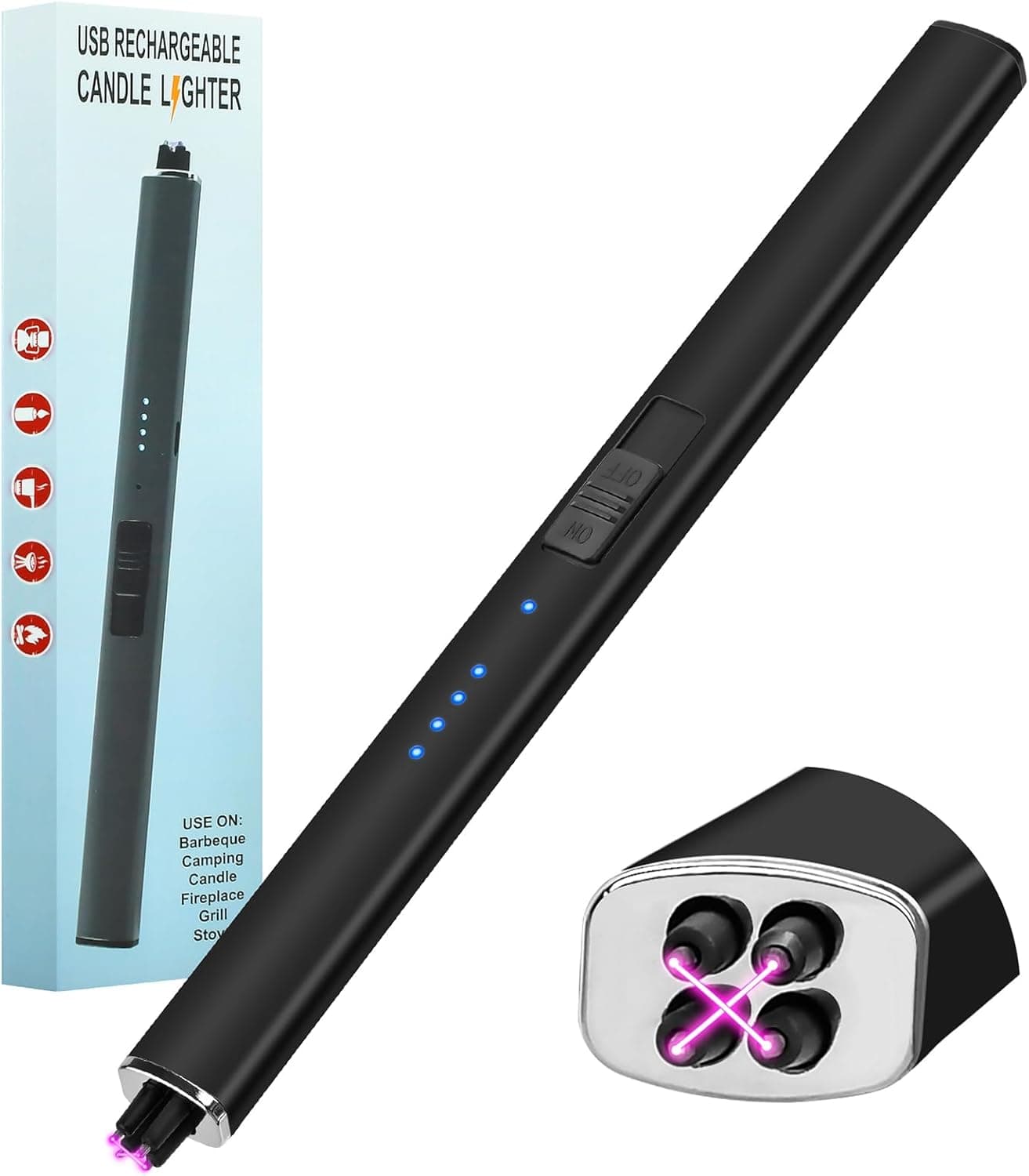 Valentines Day Gifts for Him Her: Boyfriend Husband Wife Electric Lighter Candle Lighter Rechargeable Windproof Flameless Dual Arc Camping Kitchen USB Lighters with Safety Lock Gifts for Men Women