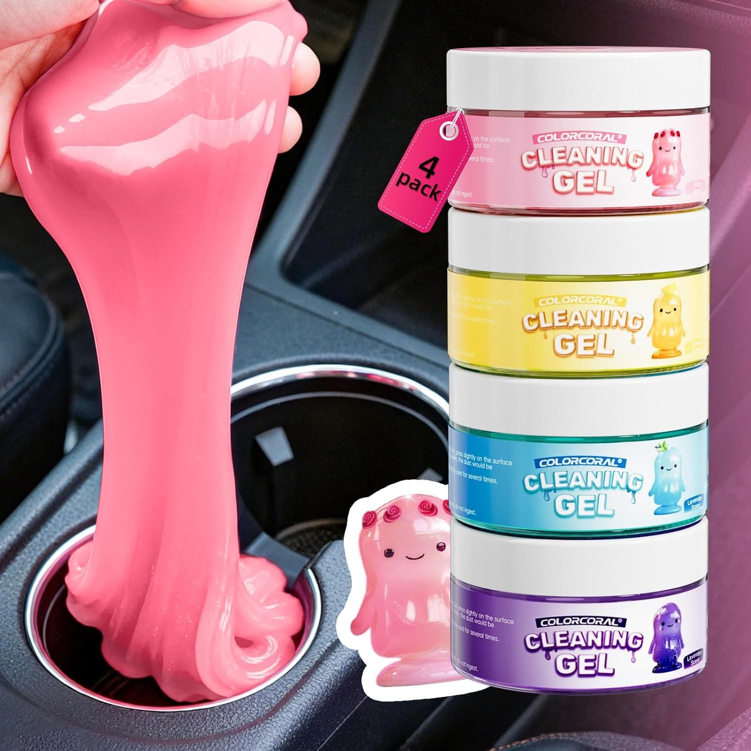 Car Cleaning Gel Reusable 4Pack - Dust Cleaning Putty Keyboard Slime for Car Interior Air Vent Cleaner, Auto Detailing Tools Accessories, Dust Remover Gifts for Men Women,Cleanings Gadgets,400g