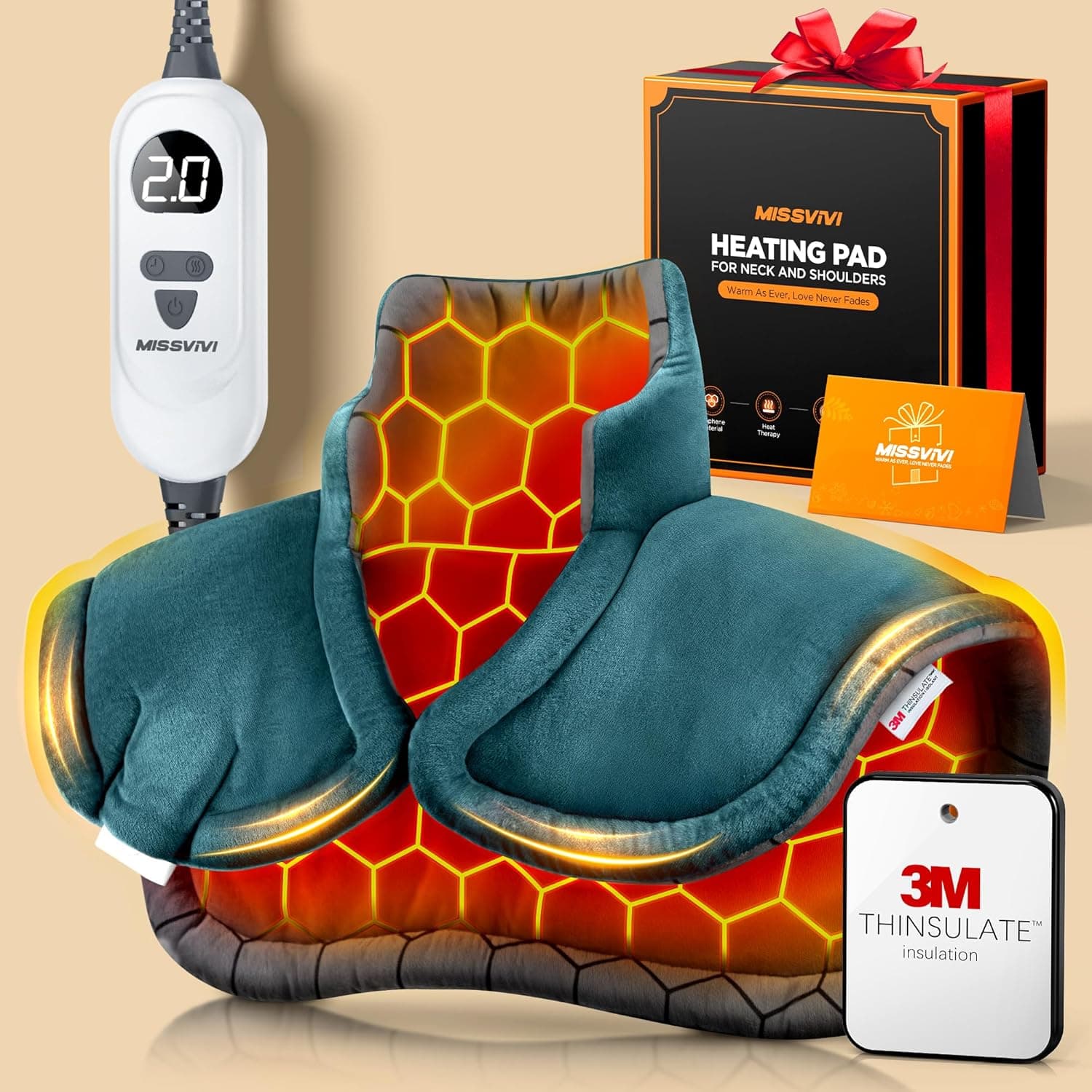 Graphene-Infused Instant Heating Pad with 3M Thinsulate, Ergonomic Weighted Heating Pad for Neck and Shoulders and Back, Heated Neck Wrap w/ 6 Heat Options 4 Auto Timer, Christmas Gifts for Women Men