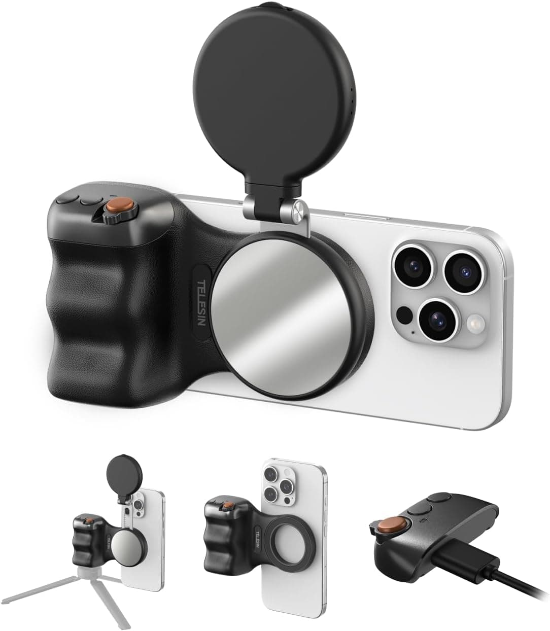 TELESIN Fun Shot Magnetic Phone Camera Grip+ C03 Magnetic Selfie Light Creator Kit Compatible with iPhone Magsafe & Android, Bundle Kit for Selfies/Photography/TikTok/Zoom Calls/Video (Black)