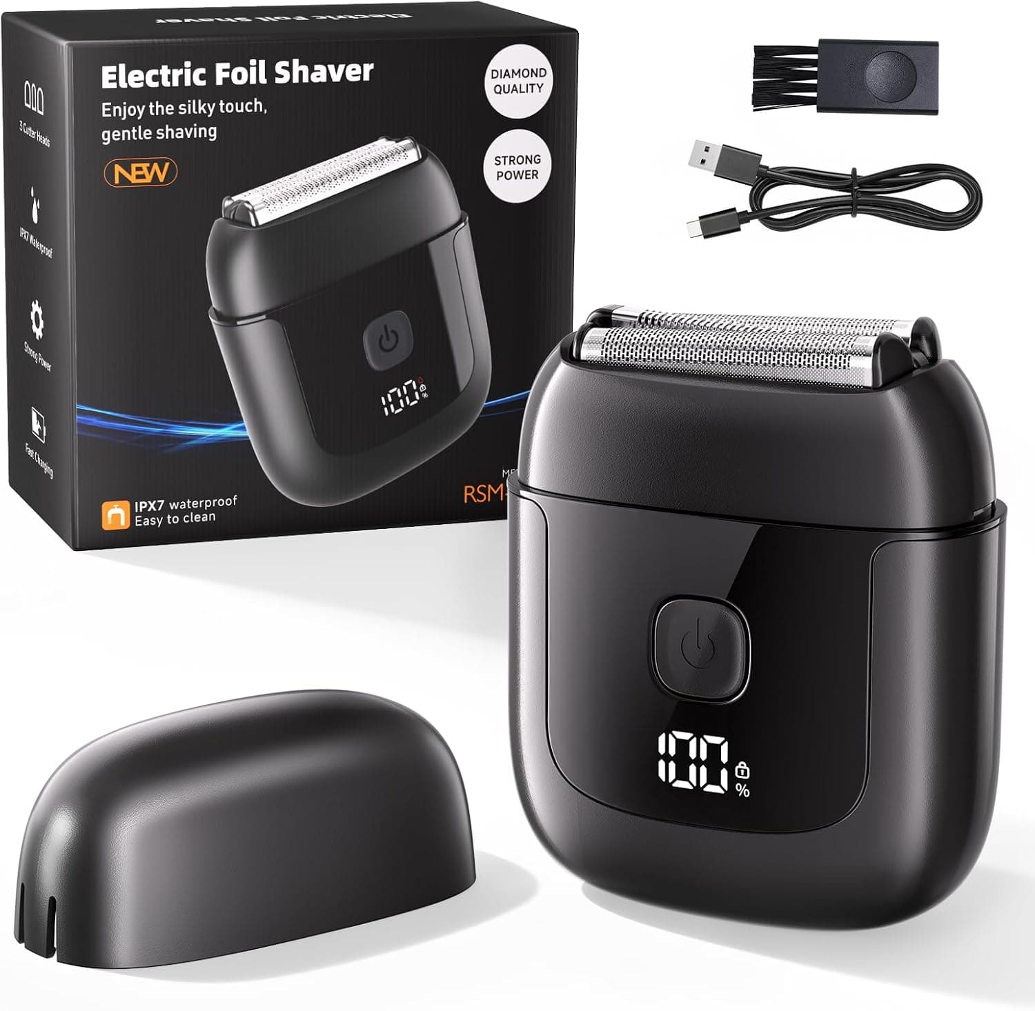 Electric Foil Shavers for Men: Mini Electric Razor with 3 Floating Blades, IPX7 Waterproof Foil Shaver, USB-C Rechargeable Shavers for Men with Travel Lock, Compact Grooming Gift for Home & Travel