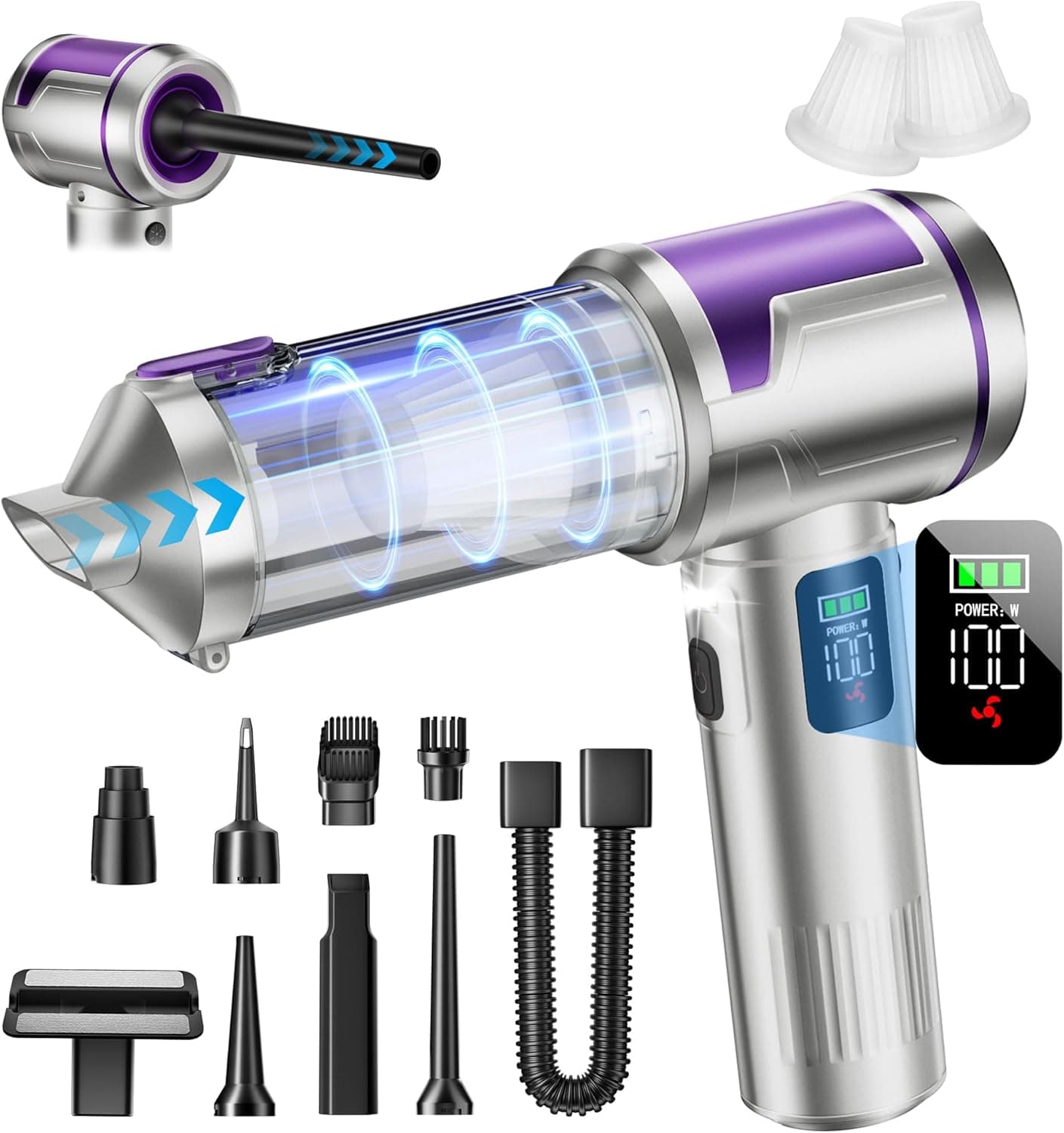 Handheld Car Vacuum Portable Cordless, 22000Pa High-Power Suction Hand held Vacuum Cleaner & Air Duster for Car Cleaning, Home, Office, Pet Hair | Multi-Nozzle, Washable Filter, LED Light