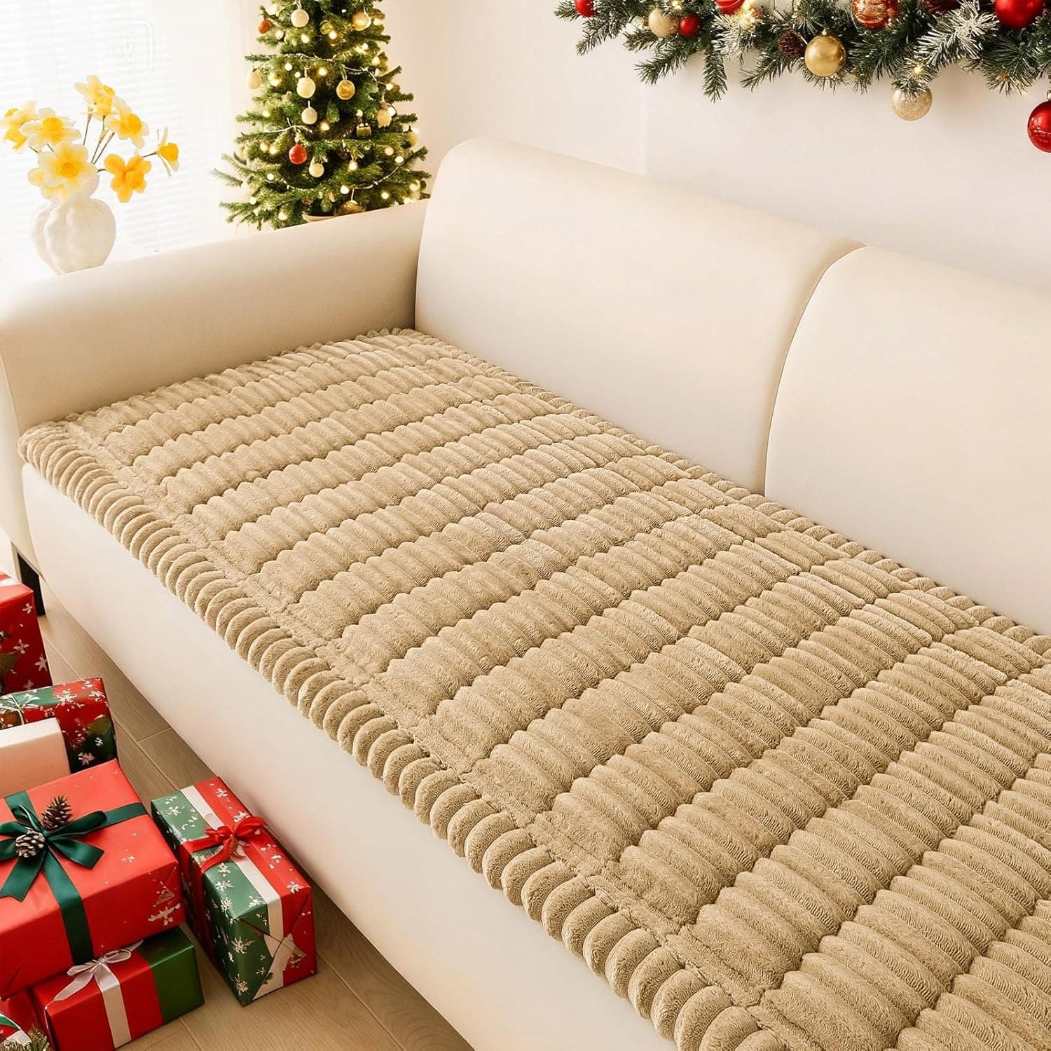 hyha Couch Covers for Dogs Washable, Non Slip Plush Dog Sofa Protectors, Fuzzy Pet Couch Covers for 3 Cushion Sofa Pet Friendly (Camel, 27.6" x 59")