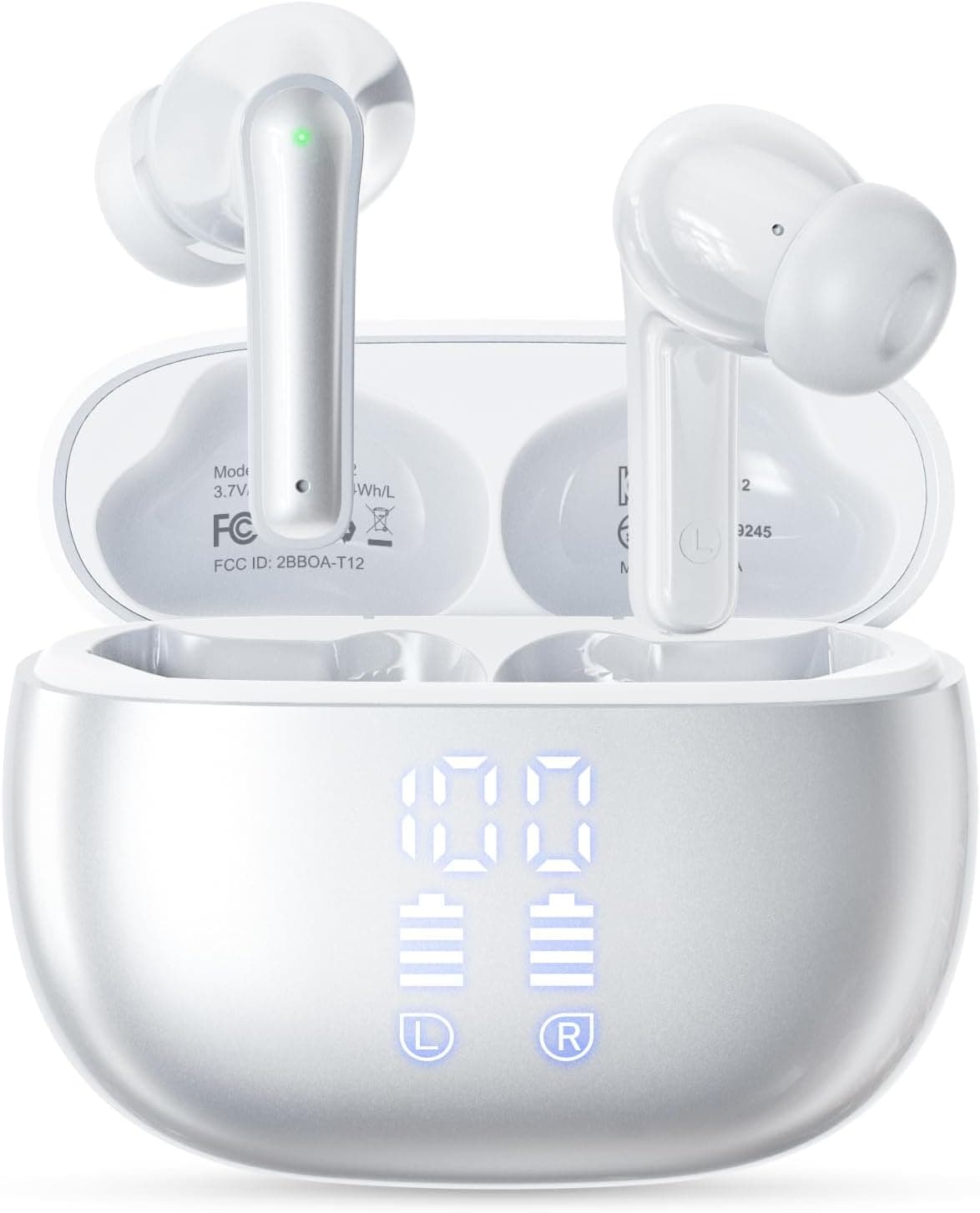 Wireless Earbuds, Bluetooth 5.3 Ear Buds, Headphones with Clear Stereo Sound, 40H Playtime with LED Digital Display, IPX7 Waterproof Earphones Built-in Mic for Phone Tablet Sports Workout