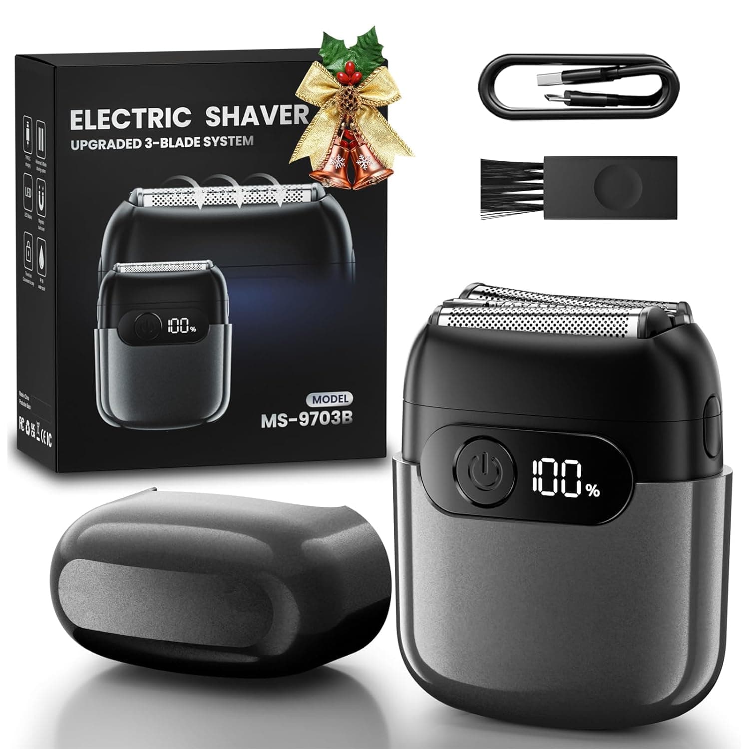 Electric Foil Shaver for Men :3D Floating Blades, LED Display, USB-C Fast Charge, IPX8 Waterproof - Perfect for Travel & Smooth Shaving at Home Gray