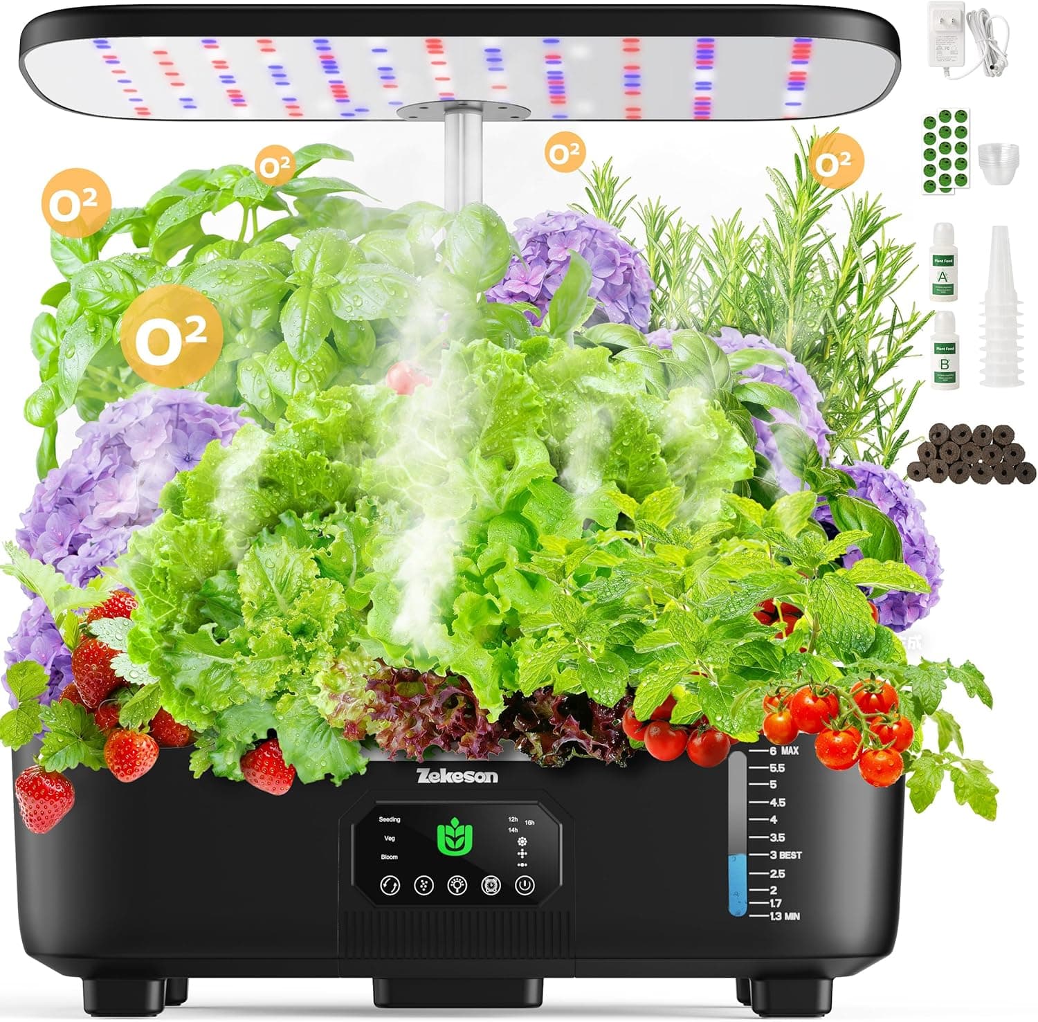 Misting Hydroponic Growing System Kit 15-Pods Indoor Smart Herb Garden Planter with LCD Touch Panel 6L Large Tank for Herb/Vegetables/Flowers/Fruits,Birthday&Christmas Gifts for Gardening Beginners
