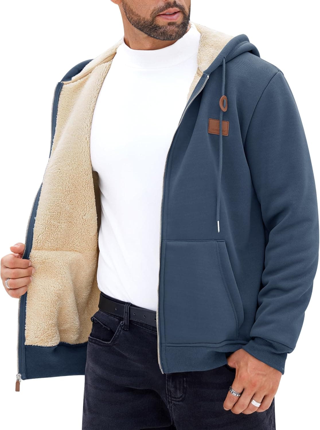 Men's Zip Up Sherpa-Lined Hoodie Jackets Winter Midweight Fleece Sweatshirt