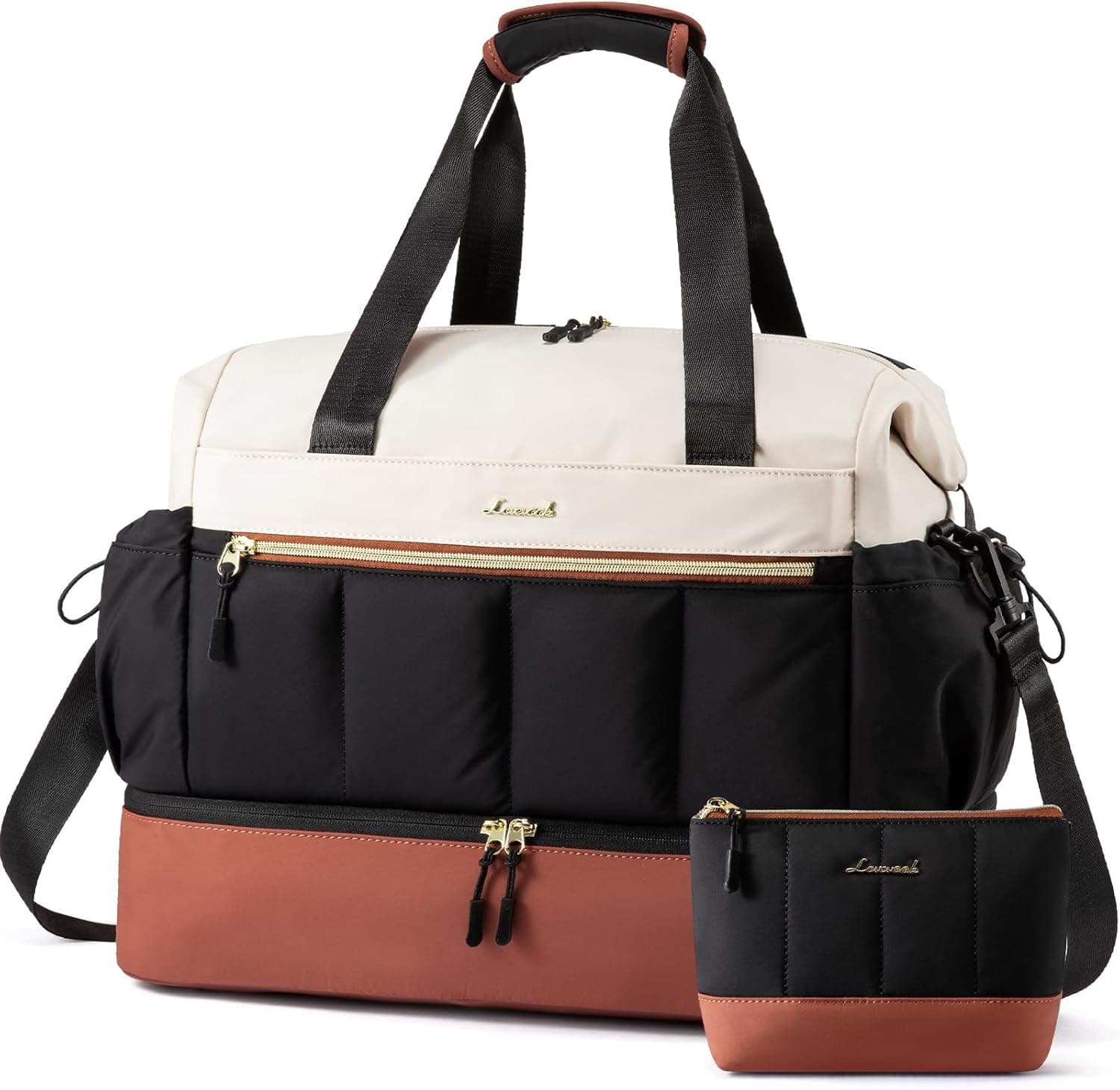 LOVEVOOK Travel Duffel Bag, Weekender Bags for Women, Large Overnight Bags with Shoe Compartment, 38L Carry on Gym Hospital Bag with Wet Pocket, 2 Pcs