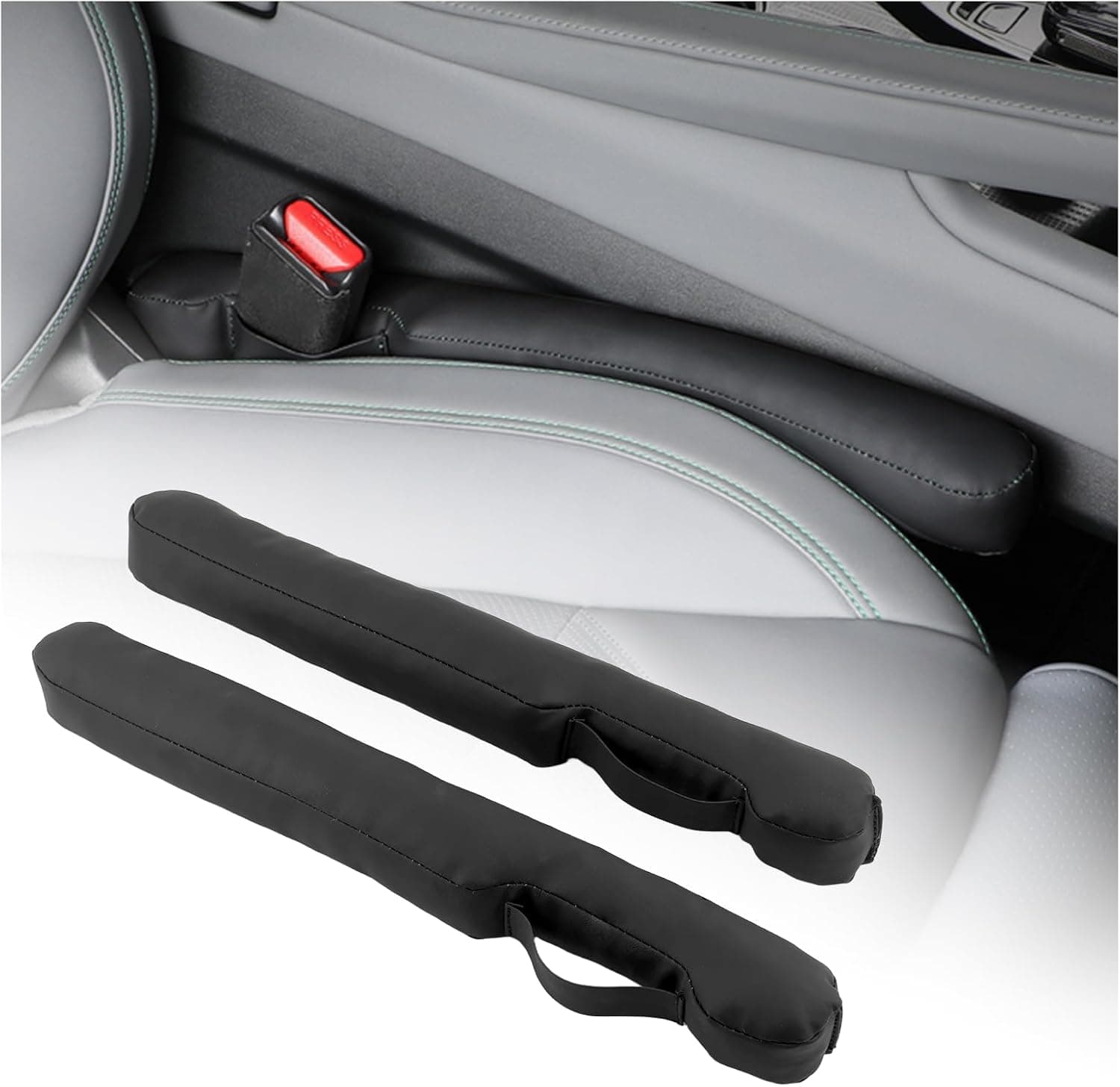 2026 New Car Seat Gap Filler 2 Pack,Leather Seat Gap Filler Strip with Fix Strap to Avoid Items from Falling,Universal Car Seats Gaps Plug Cars Interior Accessories