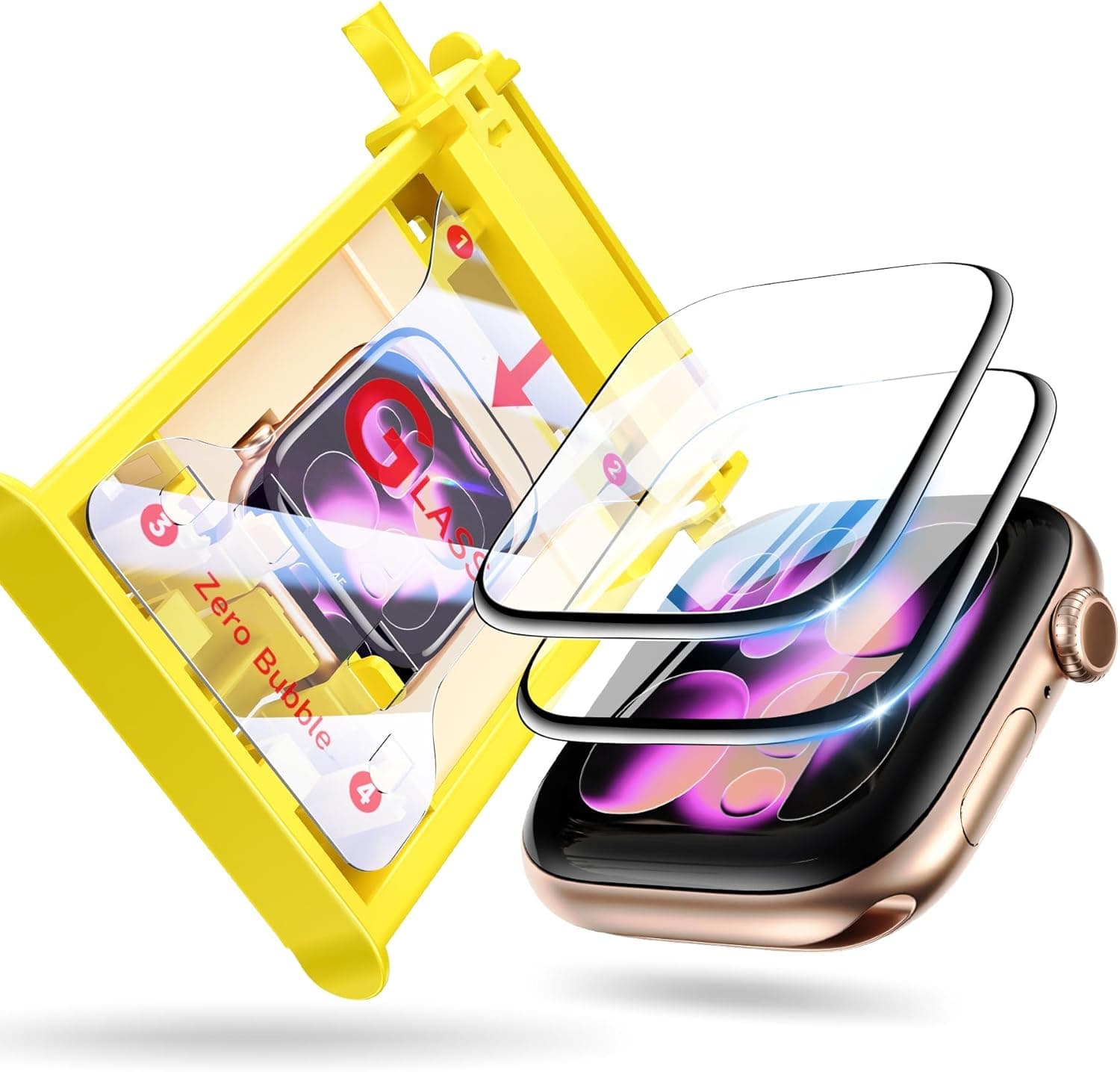 EWUONU 9H+ Glass for Apple Watch Series 11/10 Screen Protector 42mm, 2 Pack Tempered Glass Automatic Align Tech 0 Bubble 3D Full Coverage Waterproof Film, Strong Adhesion for iWatch Cover Accessories