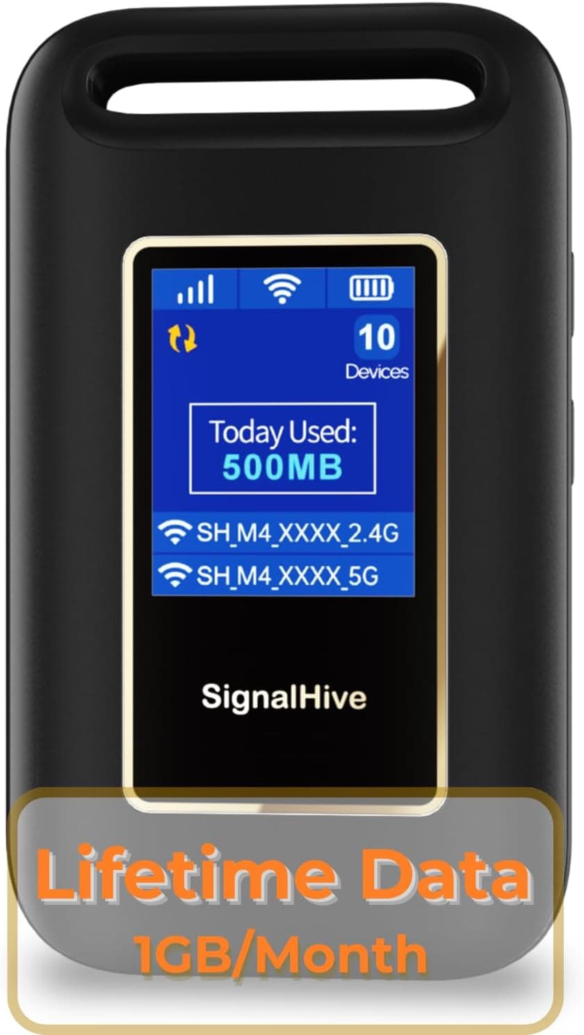 4G LTE Mobile Hotspot(1GB of Monthly Data),Security,No SIM Card, 8hrs Battery Life,Up to 10 Devices,Portable WiFi Hotspot for Travel