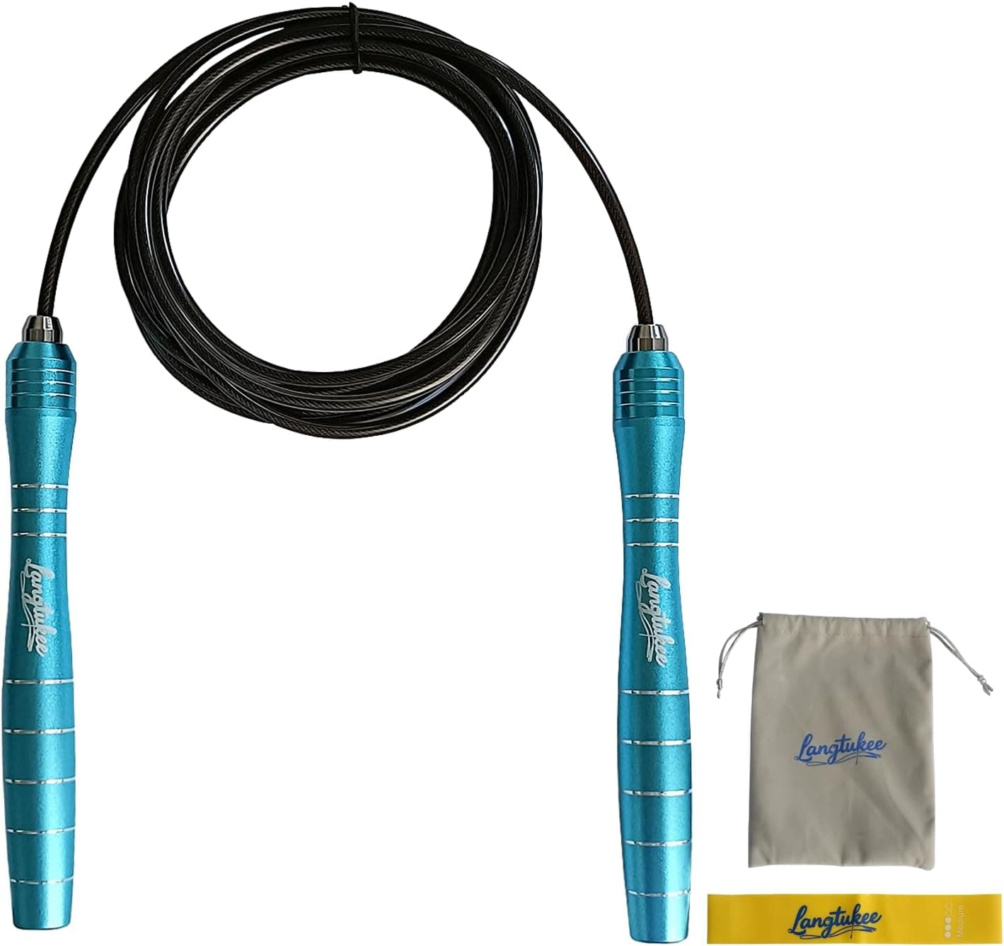 LANGETUKEE Speed Jump Rope – Adjustable Fitness Rope with 360° High-Speed Bearings & 9.2ft 4mm Steel Cable, Extended Aluminum Alloy Handles for Comfortable Grip – Ideal for Boxing, HIIT, Cardio Workouts (Men & Women)