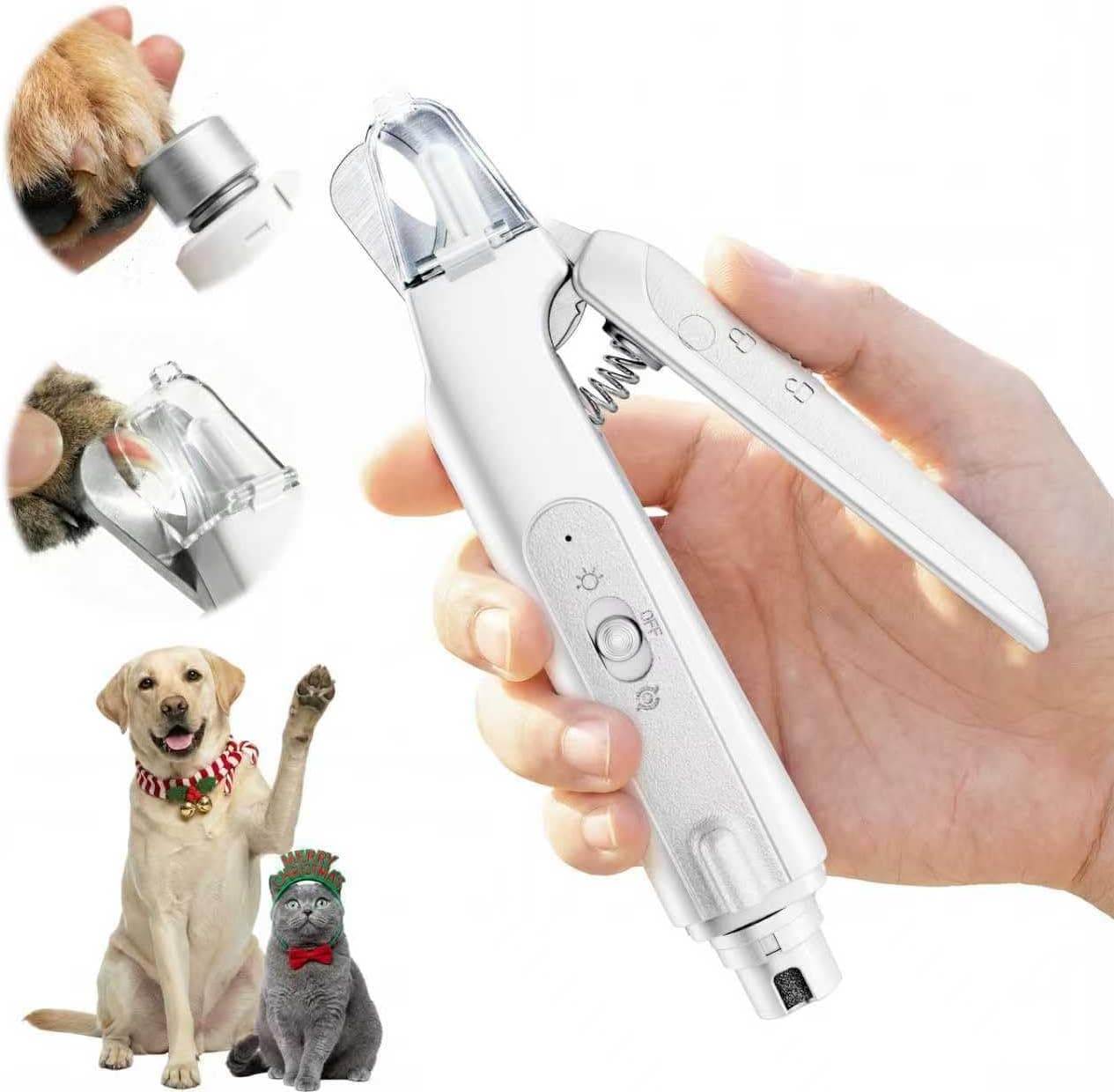 2-in-1 Dog Nail Clippers & Cat Nail Clippers Trimmers for Large Medium Small Dogs Cats Claw Trimmer Quick Sensor and Safety Guard USB Rechargeable with 2 LED Lights Dogs Nail Trimmer (White)