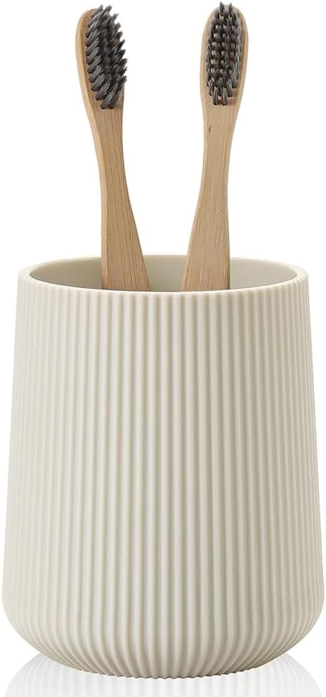 Beige Striped Toothbrush Holder for Electric Toothbrushes Bathroom Organizer for Toothpaste Kids & Adults
