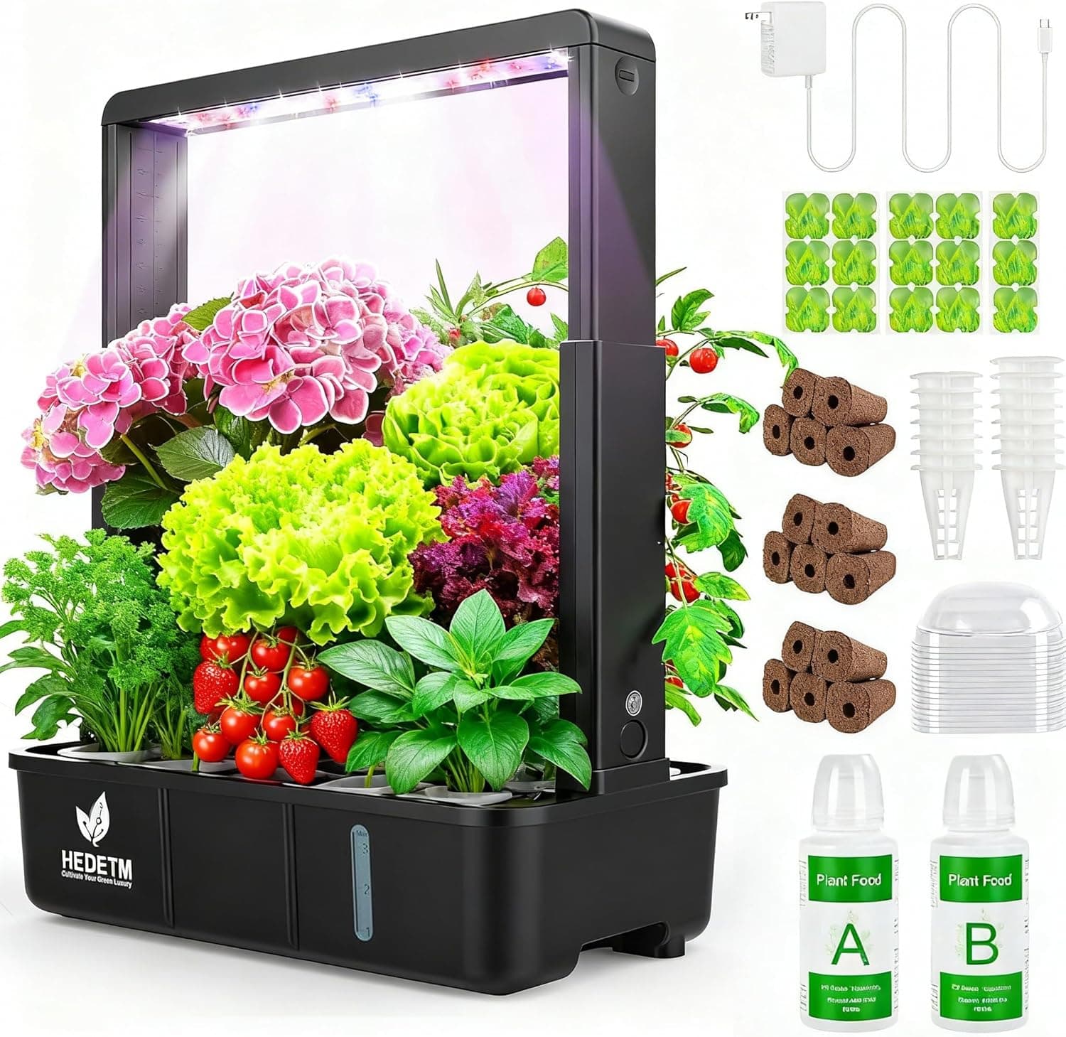 Indoor Garden Hydroponics Growing System: 15 Pods Plant Germination Kit Herb Vegetable Growth Lamp Countertop with LED Grow Light - Hydrophonic Planter Grower Harvest Lettuce Tents