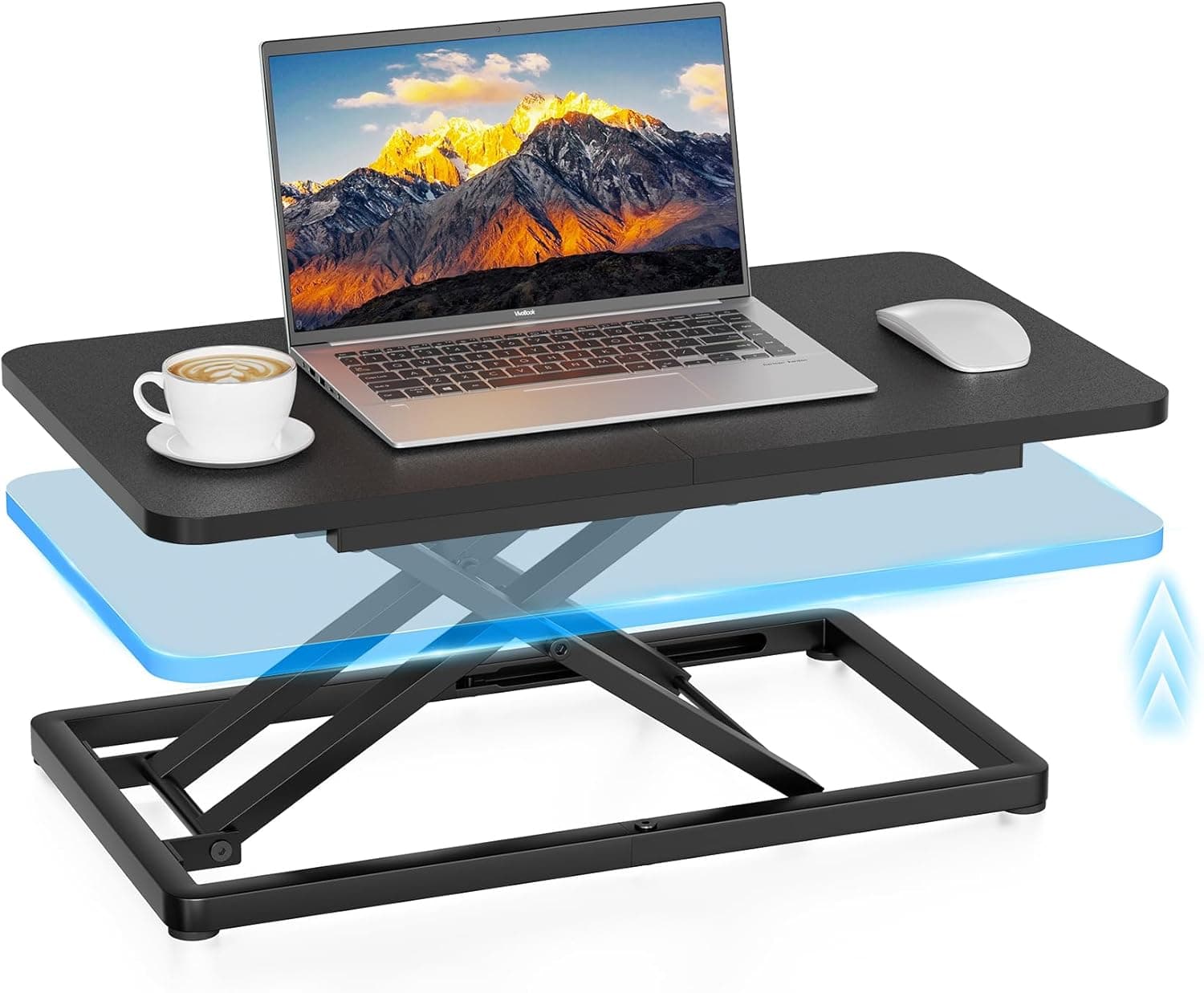23.6" Standing Desk Converter with Stepless Adjustment, Ergonomic Sit Stand Riser for Laptop & Keyboard, Gas Spring Stand Up Desk Riser, Basic Single Platform Riser for Home Office, Black